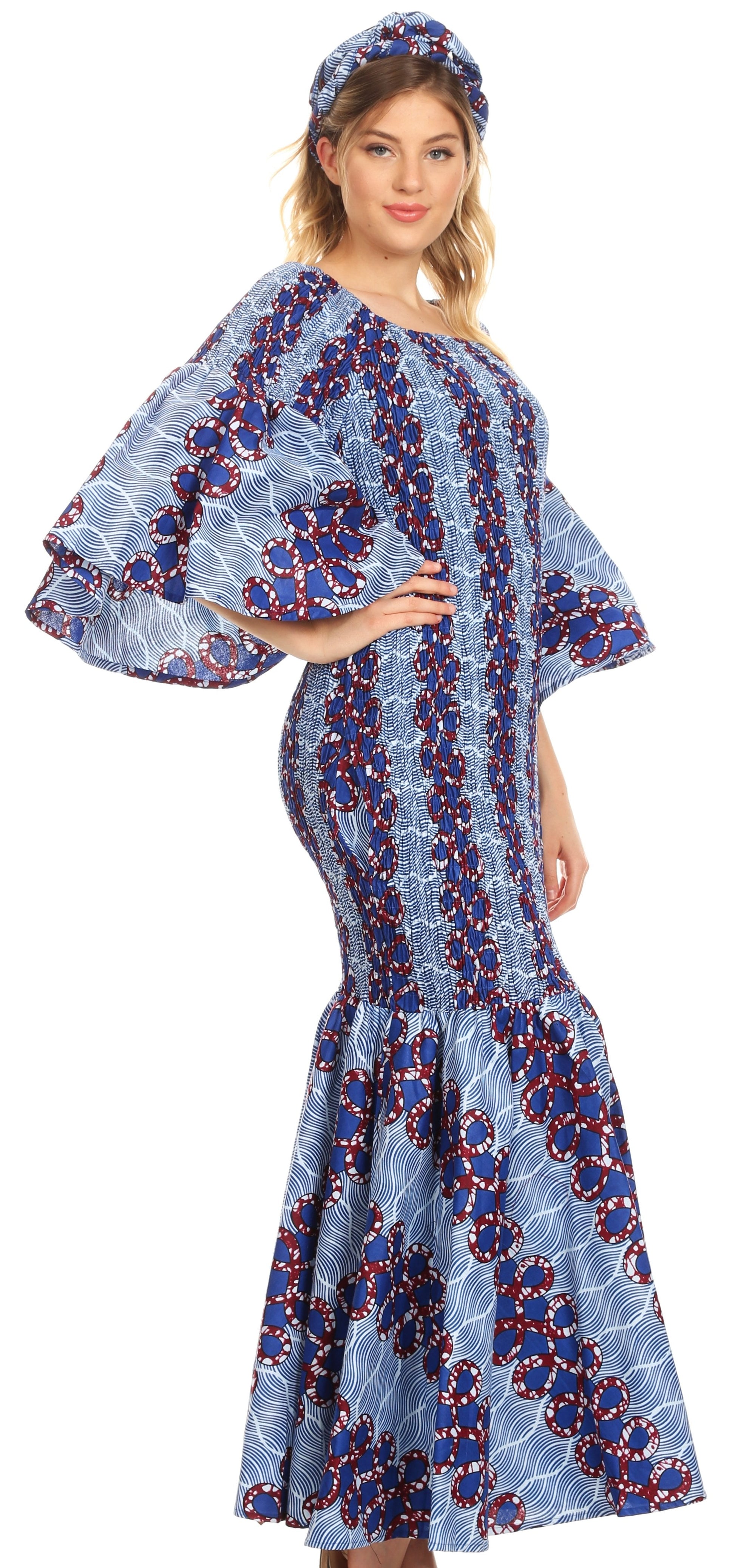 Sakkas Zarah Women's African Ankara Body-con Off shoulder Mermaid Pocket Dress - Concordia Style Boutique