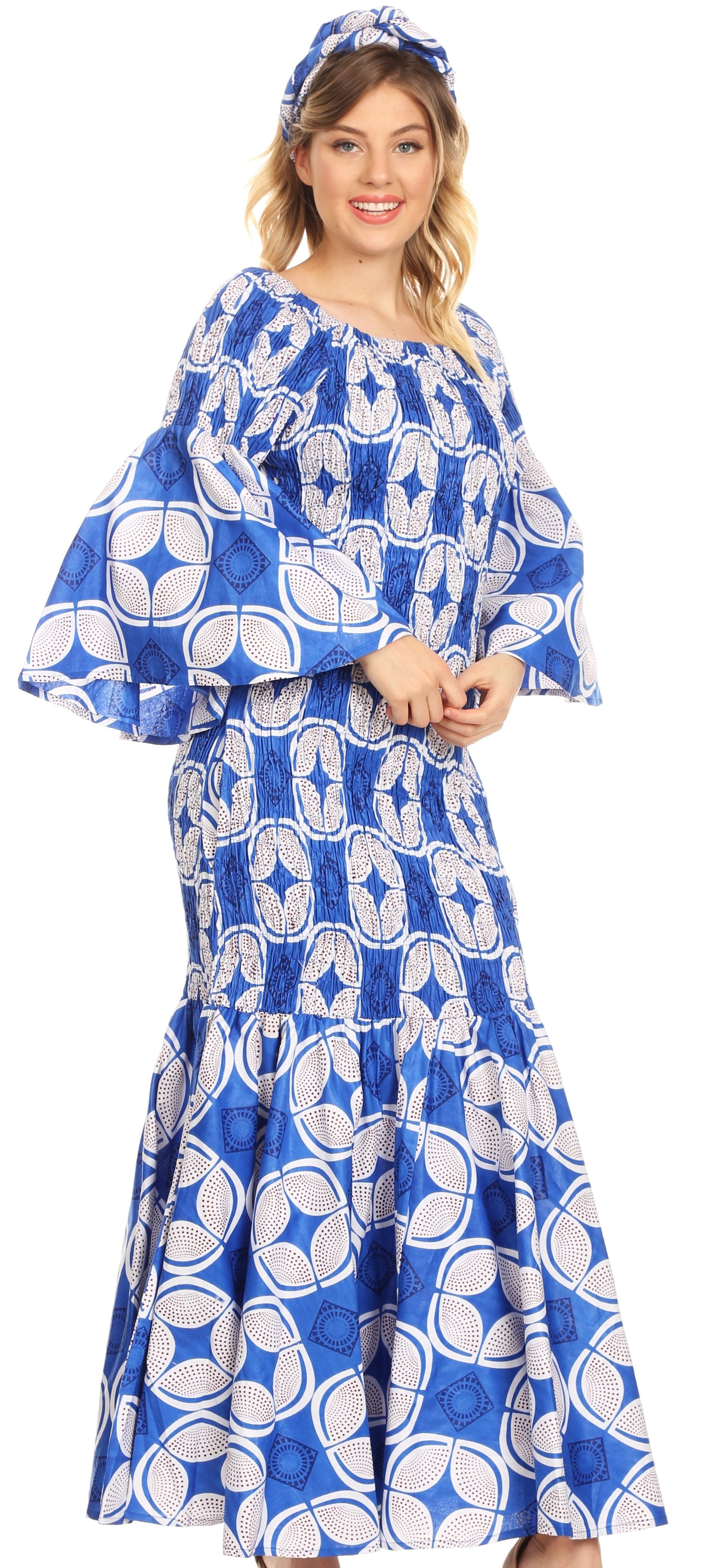Sakkas Zarah Women's African Ankara Body-con Off shoulder Mermaid Pocket Dress - Concordia Style Boutique