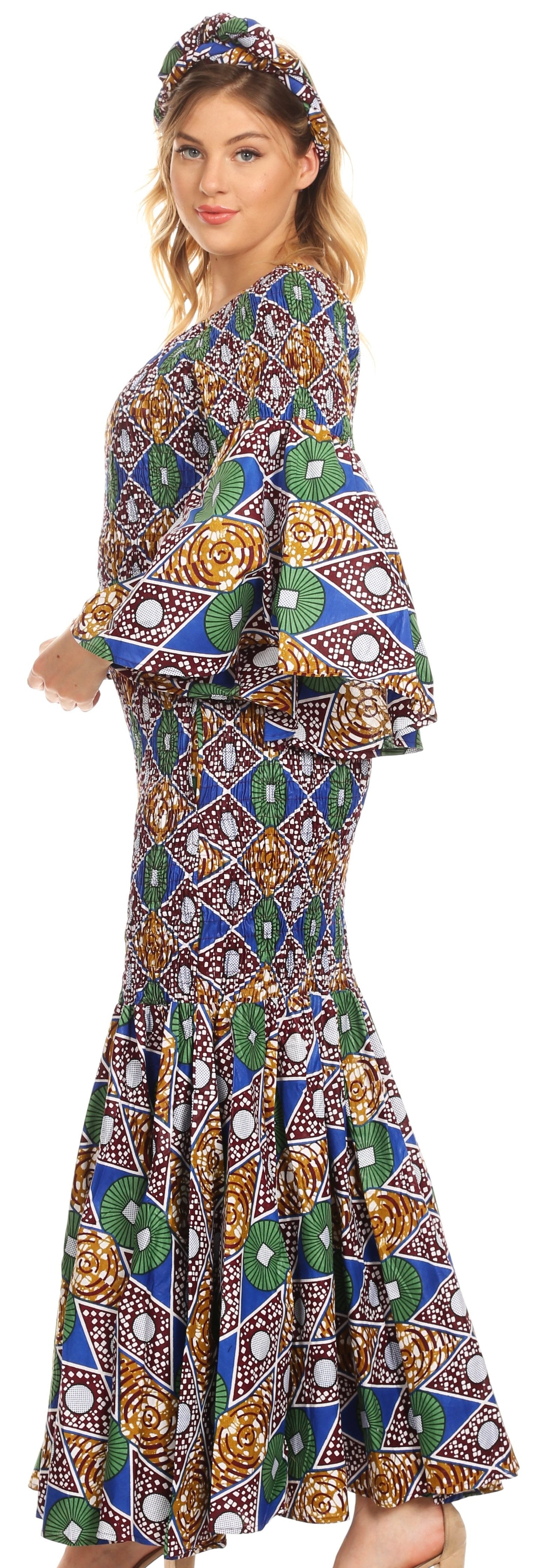 Sakkas Zarah Women's African Ankara Body-con Off shoulder Mermaid Pocket Dress - Concordia Style Boutique