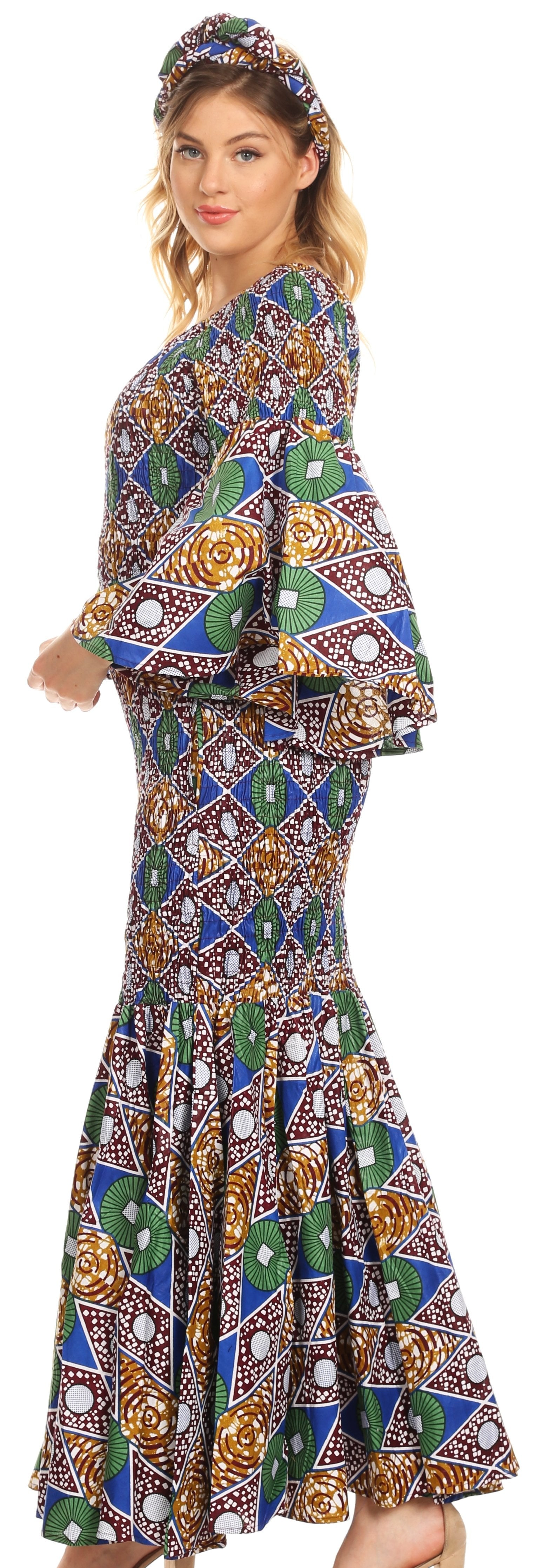 Sakkas Zarah Women's African Ankara Body-con Off shoulder Mermaid Pocket Dress - Concordia Style Boutique
