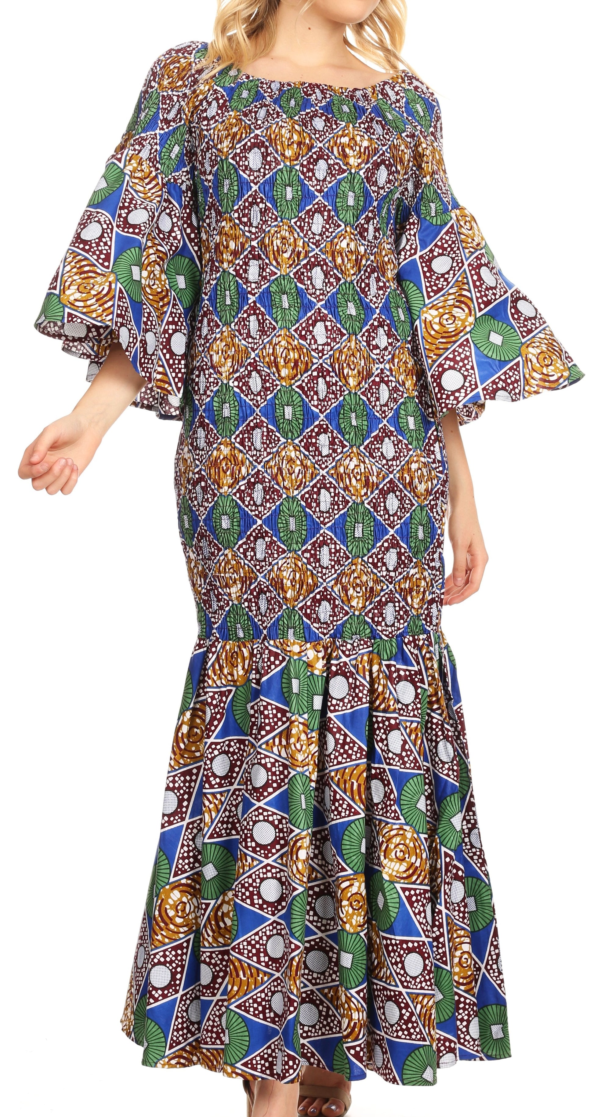 Sakkas Zarah Women's African Ankara Body-con Off shoulder Mermaid Pocket Dress - Concordia Style Boutique