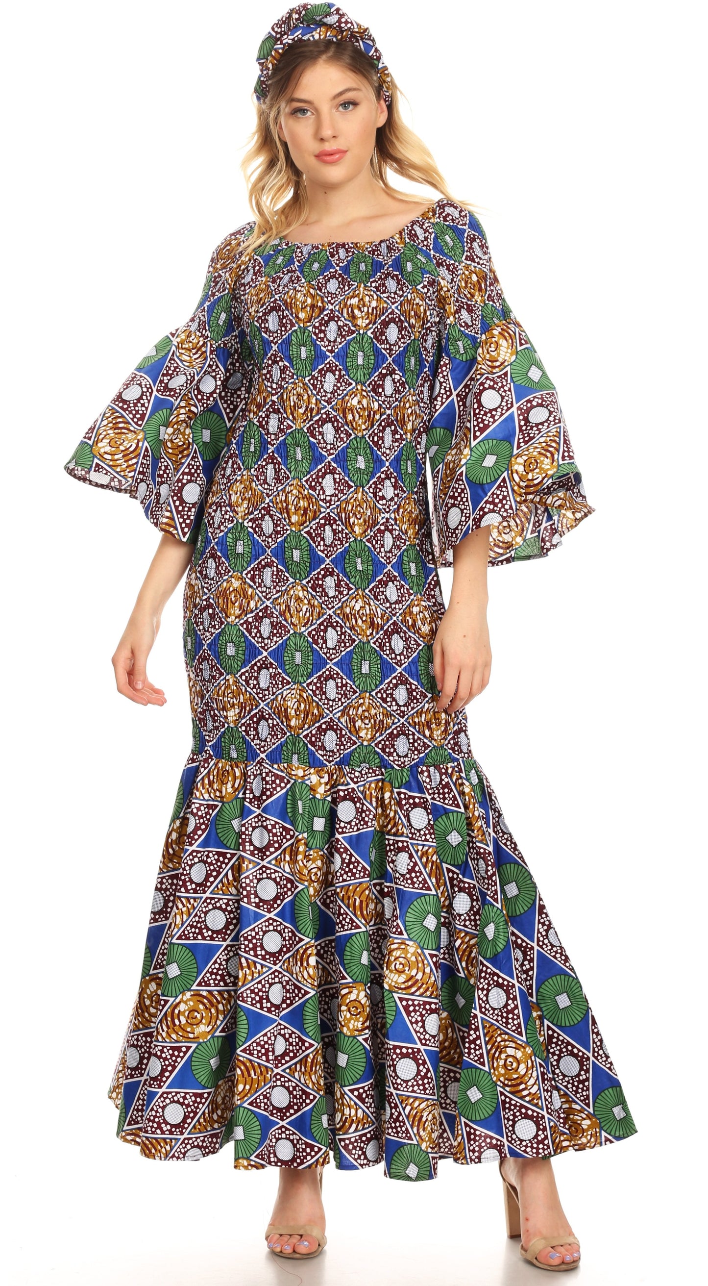Sakkas Zarah Women's African Ankara Body-con Off shoulder Mermaid Pocket Dress - Concordia Style Boutique