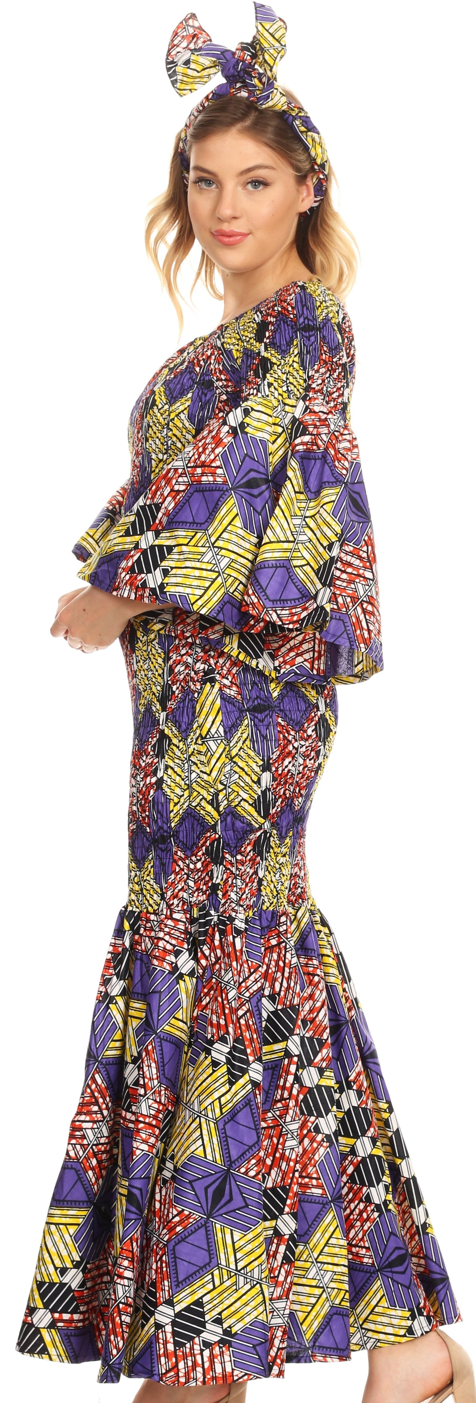 Sakkas Zarah Women's African Ankara Body-con Off shoulder Mermaid Pocket Dress - Concordia Style Boutique