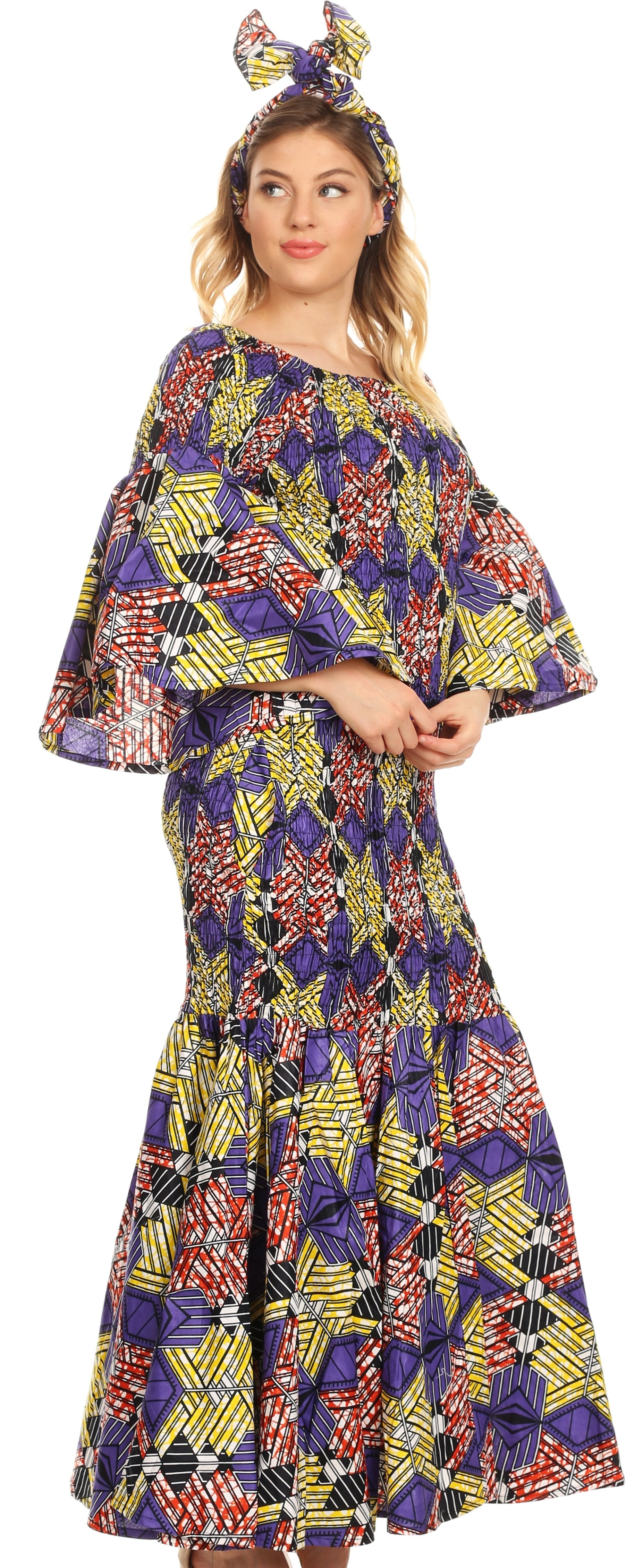 Sakkas Zarah Women's African Ankara Body-con Off shoulder Mermaid Pocket Dress - Concordia Style Boutique