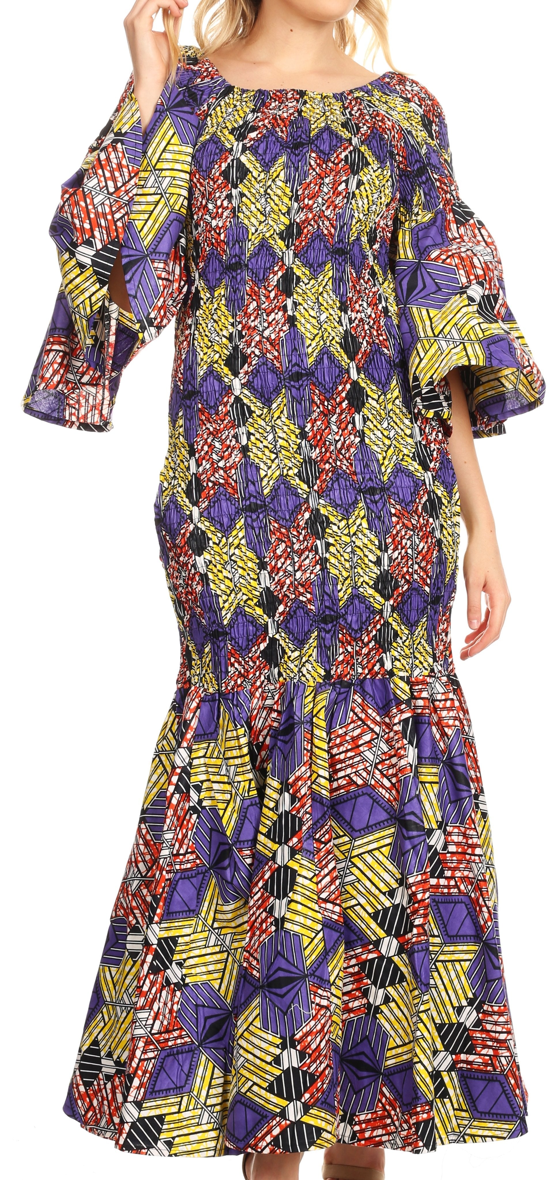 Sakkas Zarah Women's African Ankara Body-con Off shoulder Mermaid Pocket Dress - Concordia Style Boutique
