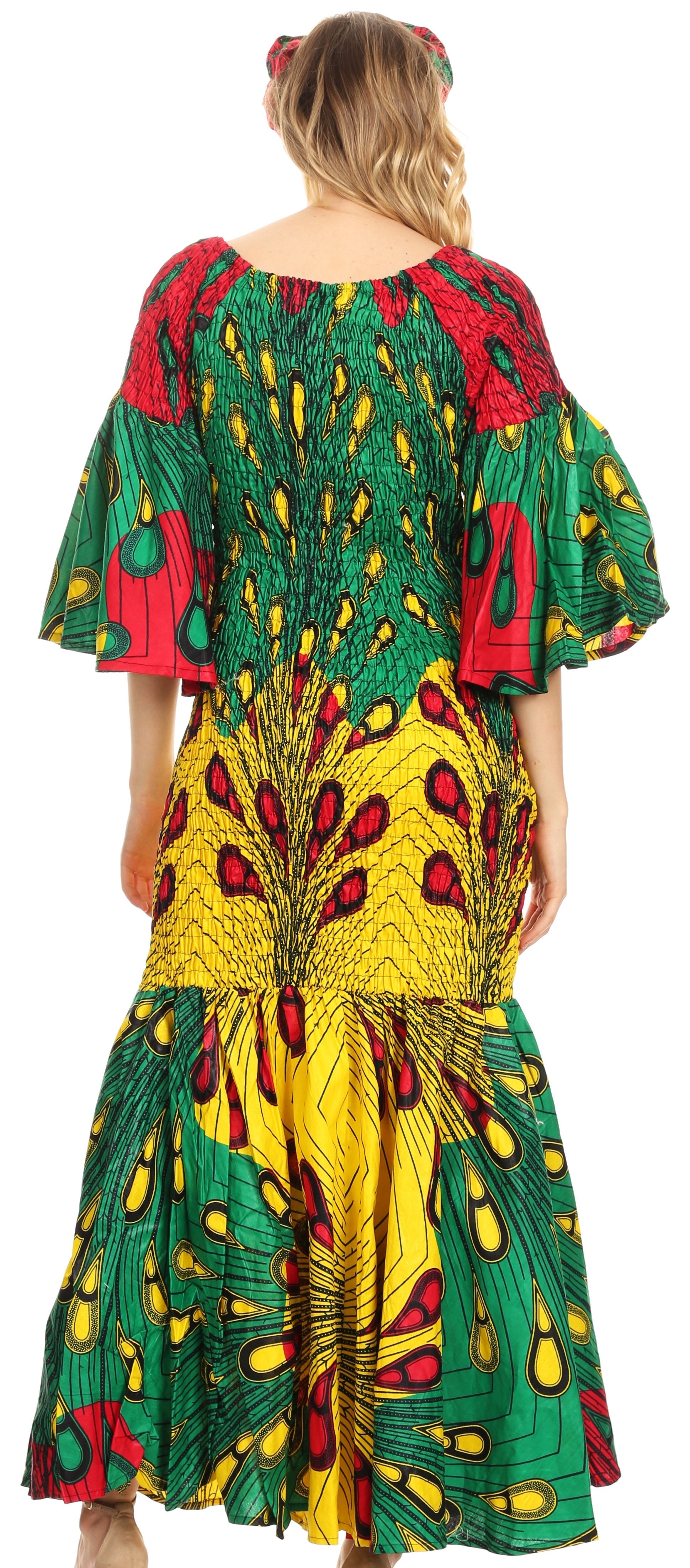 Sakkas Zarah Women's African Ankara Body-con Off shoulder Mermaid Pocket Dress - Concordia Style Boutique