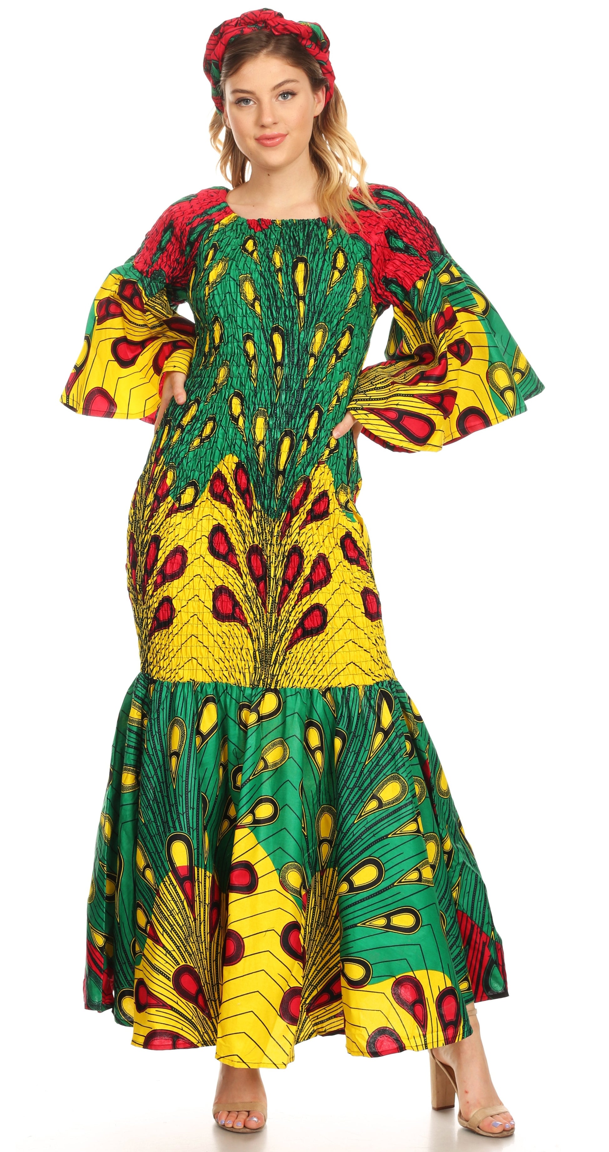 Sakkas Zarah Women's African Ankara Body-con Off shoulder Mermaid Pocket Dress - Concordia Style Boutique