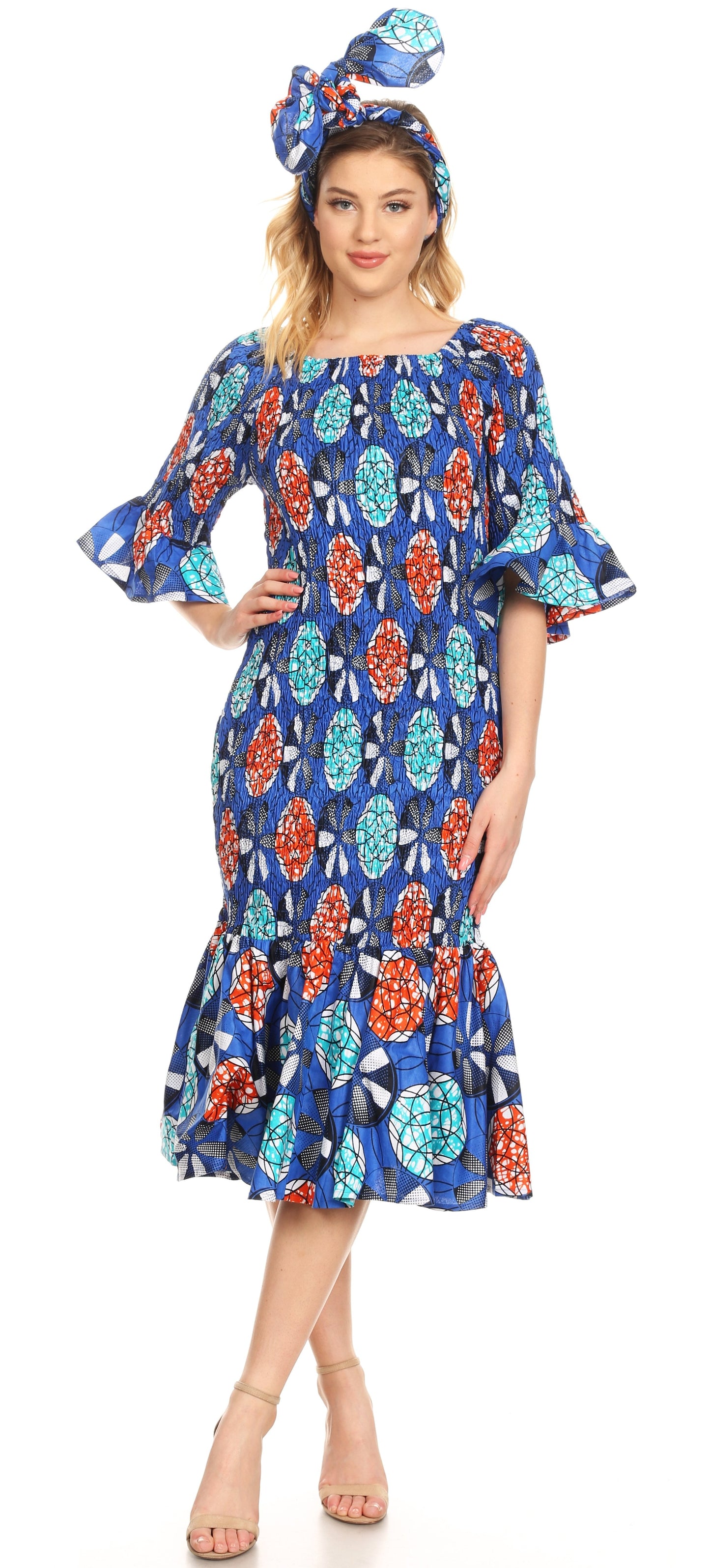 Sakkas Zarah Women's African Ankara Body-con Off shoulder Mermaid Pocket Dress - Concordia Style Boutique