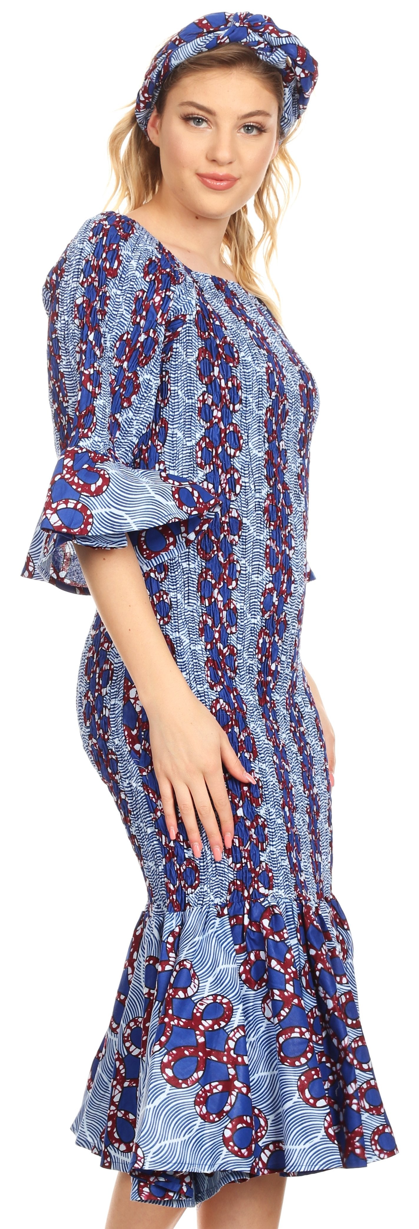 Sakkas Zarah Women's African Ankara Body-con Off shoulder Mermaid Pocket Dress - Concordia Style Boutique