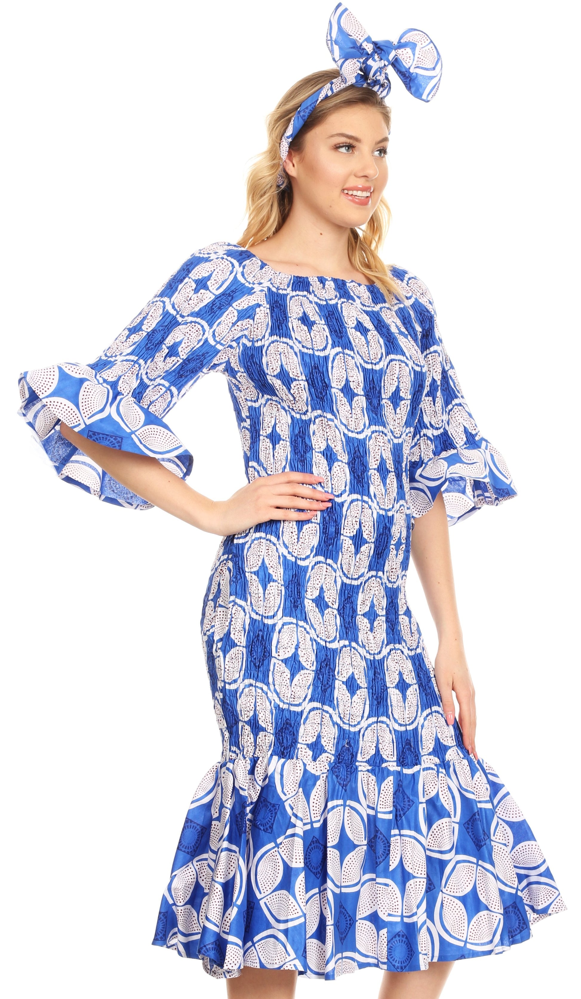 Sakkas Zarah Women's African Ankara Body-con Off shoulder Mermaid Pocket Dress - Concordia Style Boutique