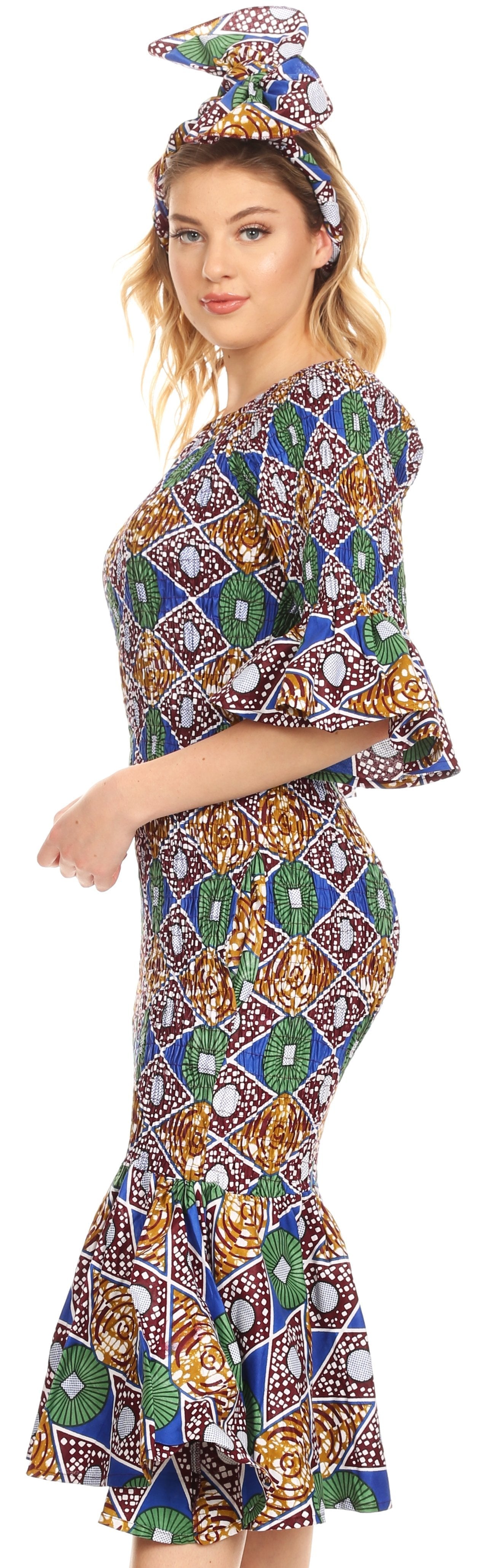 Sakkas Zarah Women's African Ankara Body-con Off shoulder Mermaid Pocket Dress - Concordia Style Boutique