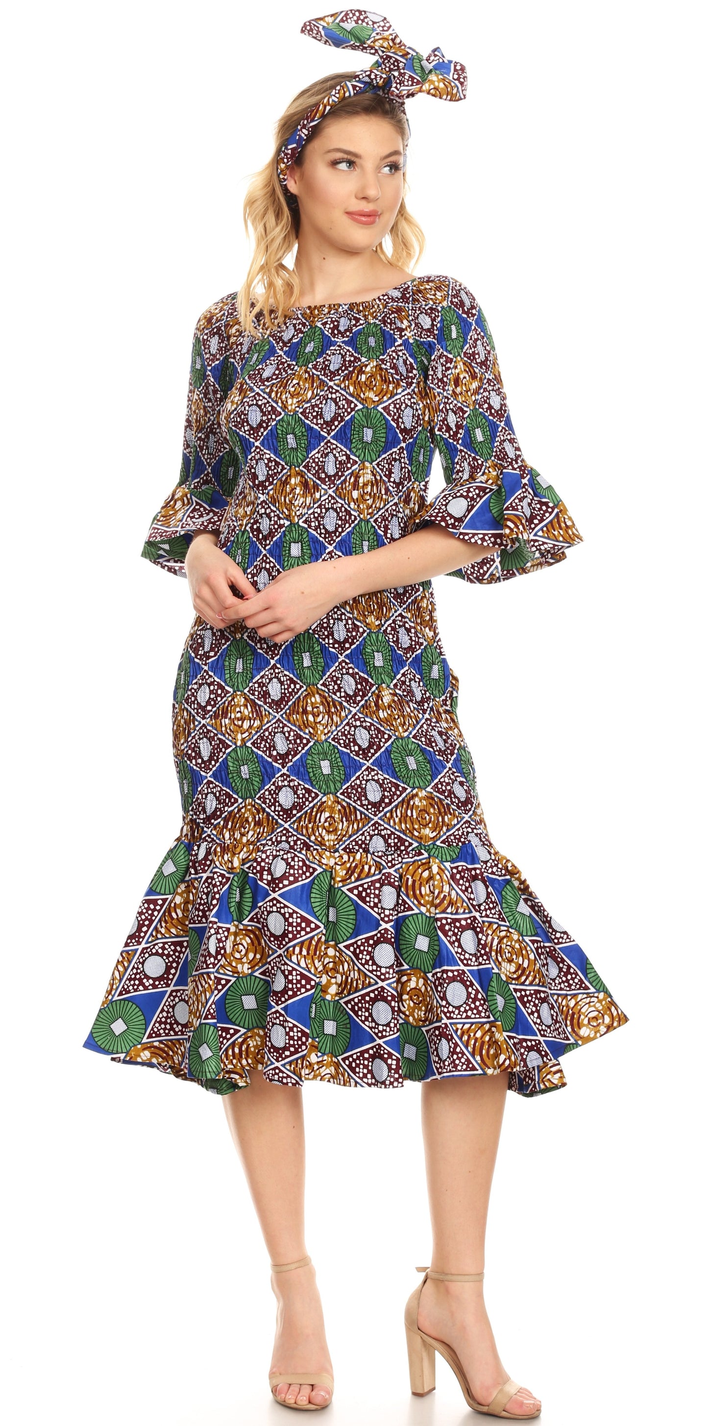 Sakkas Zarah Women's African Ankara Body-con Off shoulder Mermaid Pocket Dress - Concordia Style Boutique