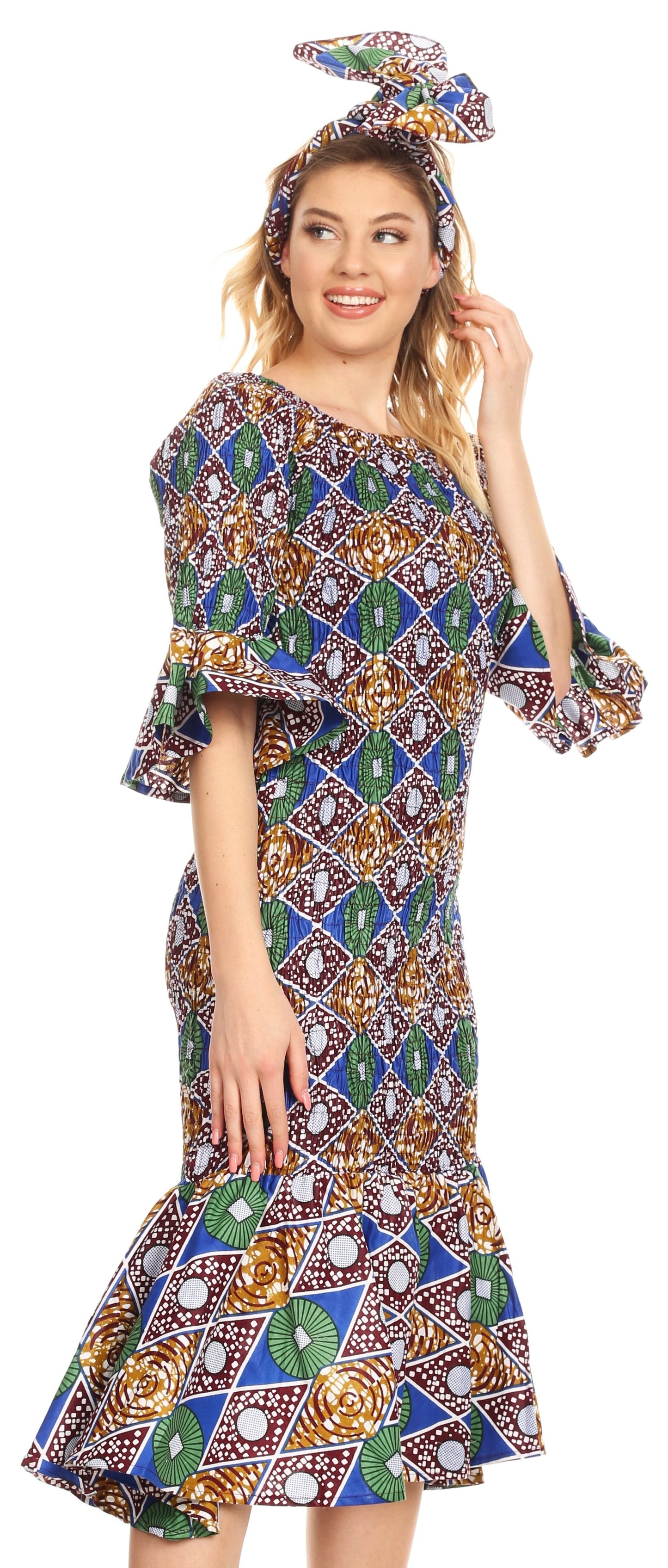 Sakkas Zarah Women's African Ankara Body-con Off shoulder Mermaid Pocket Dress - Concordia Style Boutique
