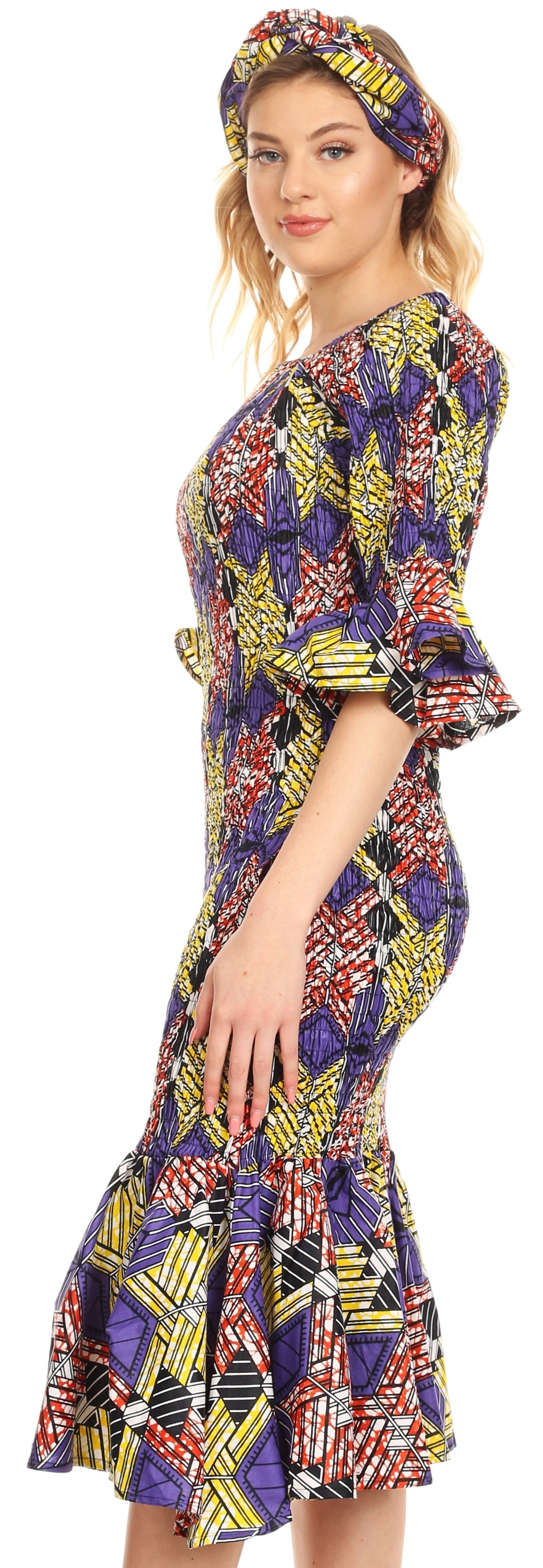Sakkas Zarah Women's African Ankara Body-con Off shoulder Mermaid Pocket Dress - Concordia Style Boutique