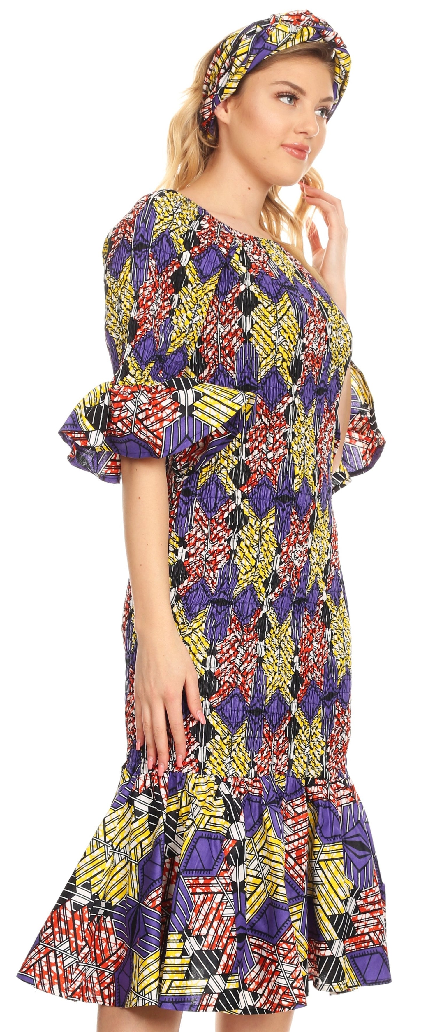 Sakkas Zarah Women's African Ankara Body-con Off shoulder Mermaid Pocket Dress - Concordia Style Boutique