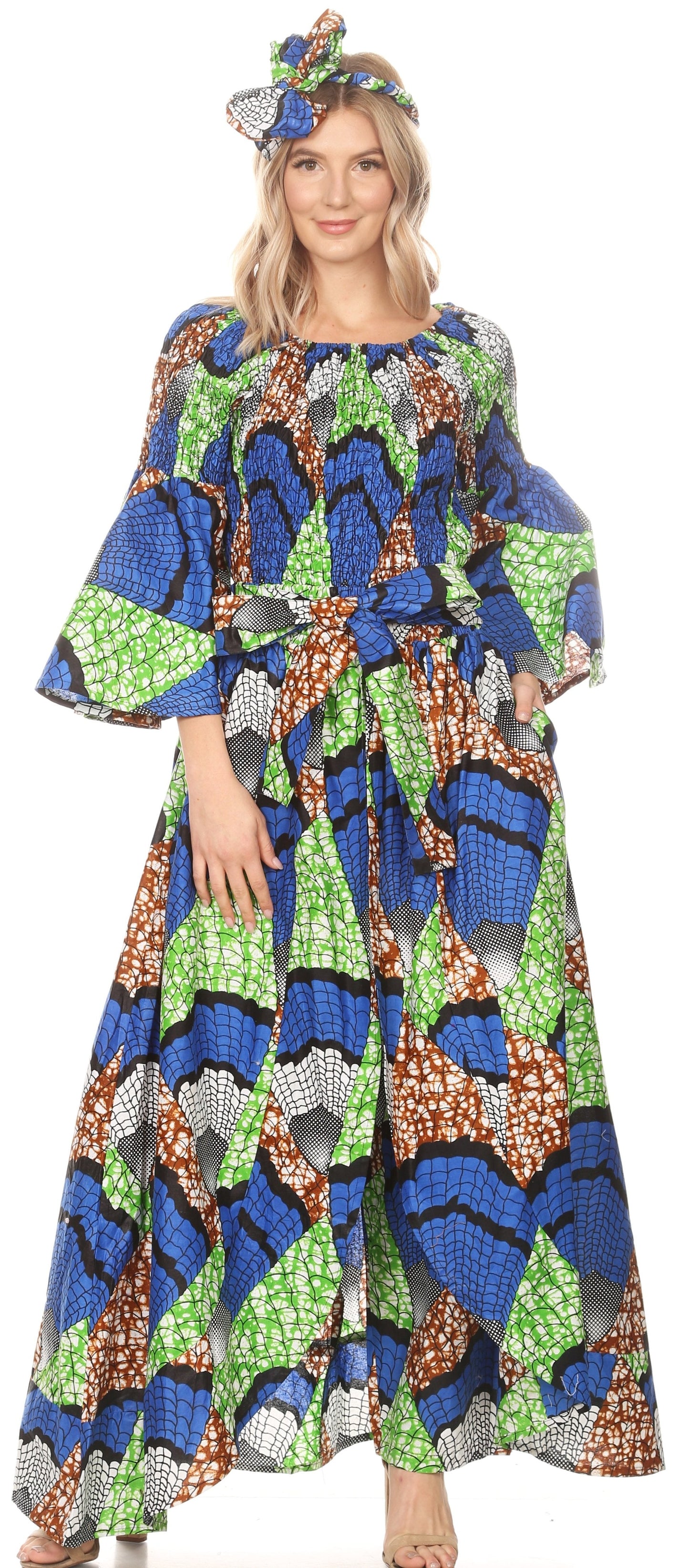 Sakkas Tesa Women's Off the Shoulder Top Pants Set African Ankara Print w/Pockets - Concordia Style Boutique