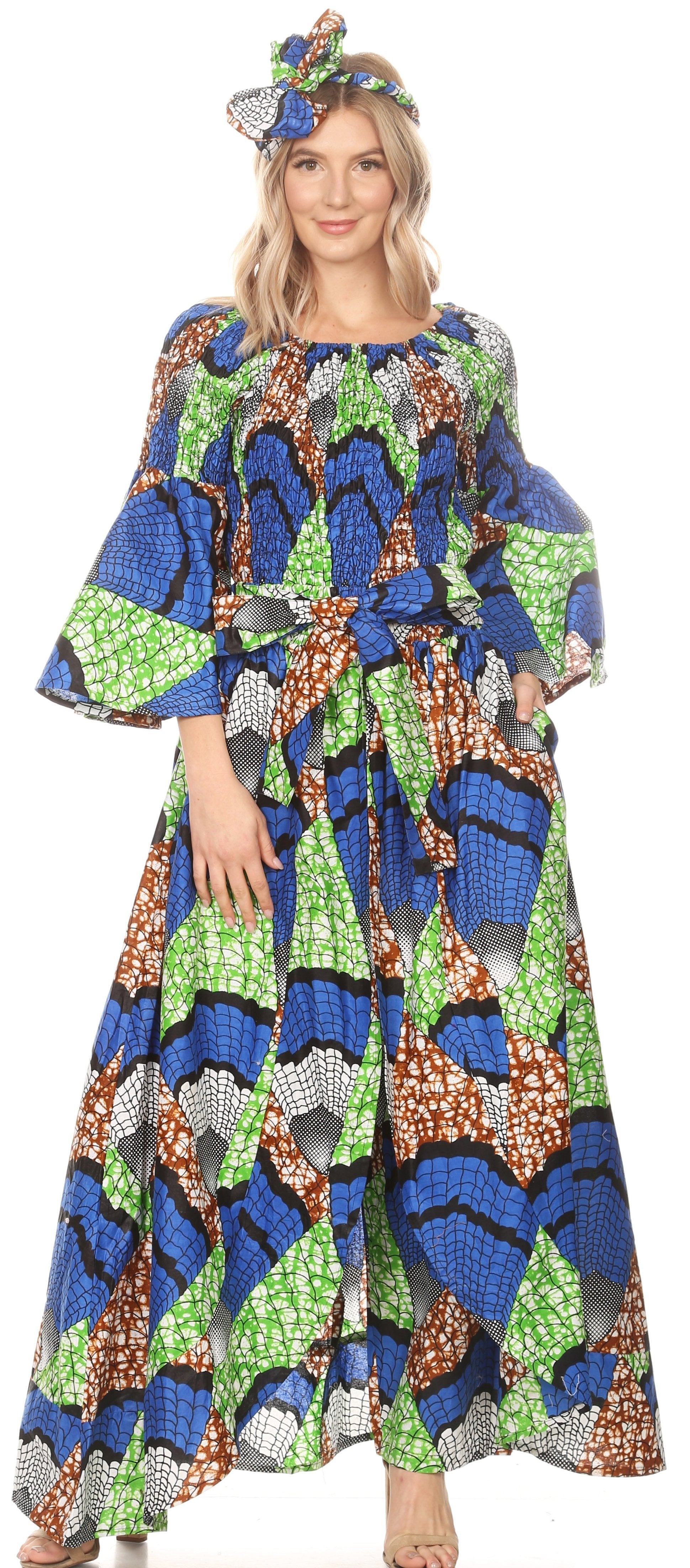Sakkas Tesa Women's Off the Shoulder Top Pants Set African Ankara Print w/Pockets - Concordia Style Boutique