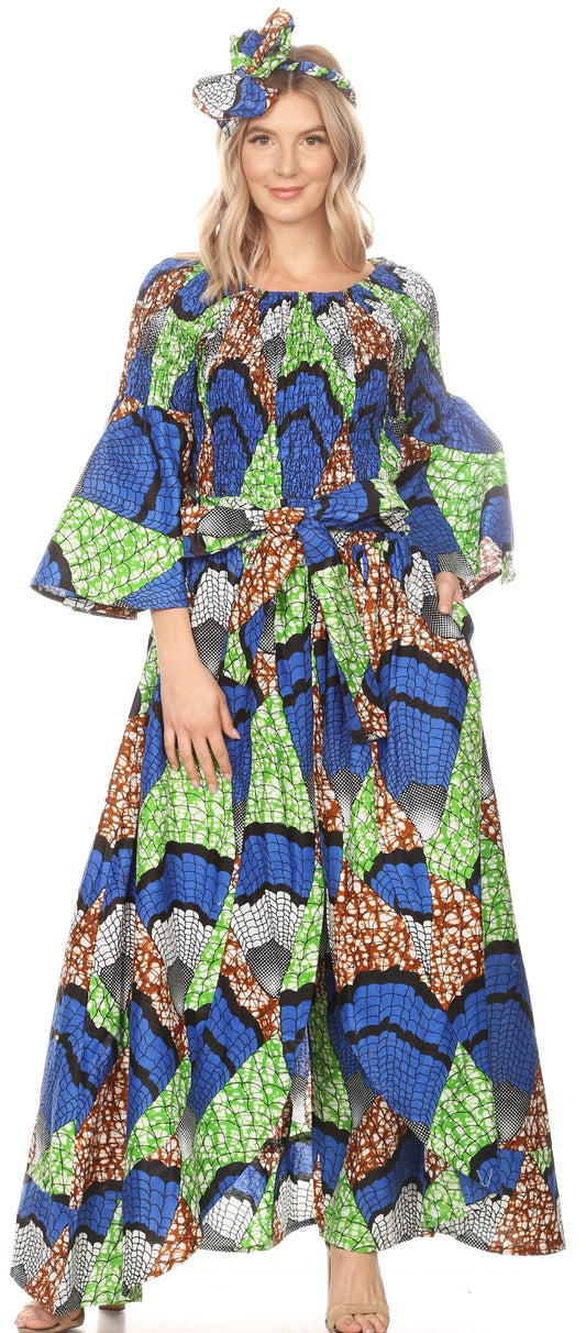 Sakkas Tesa Women's Off the Shoulder Top Pants Set African Ankara Print w/Pockets - Concordia Style Boutique