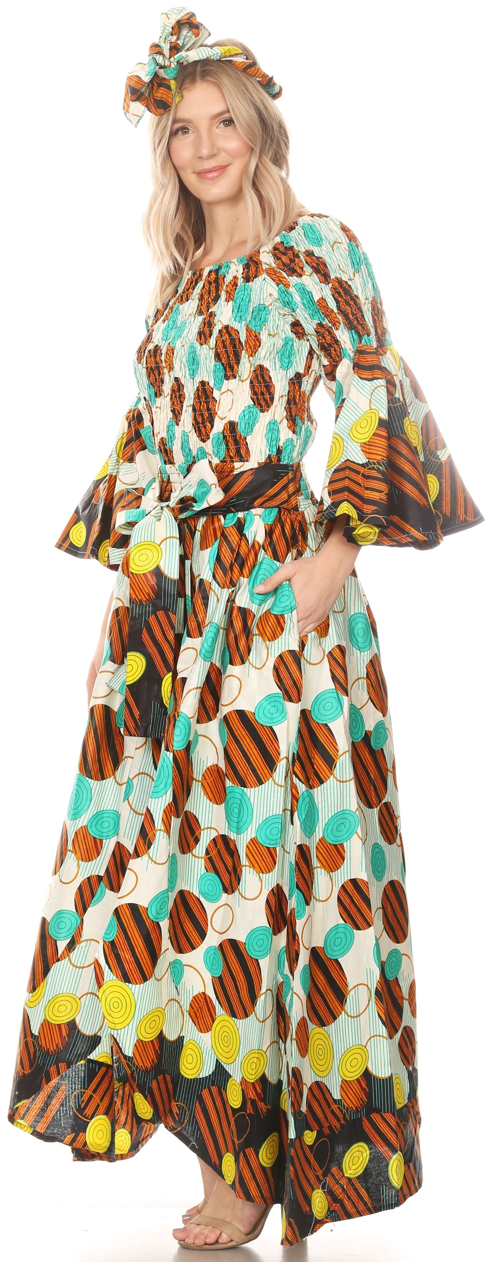 Sakkas Tesa Women's Off the Shoulder Top Pants Set African Ankara Print w/Pockets - Concordia Style Boutique