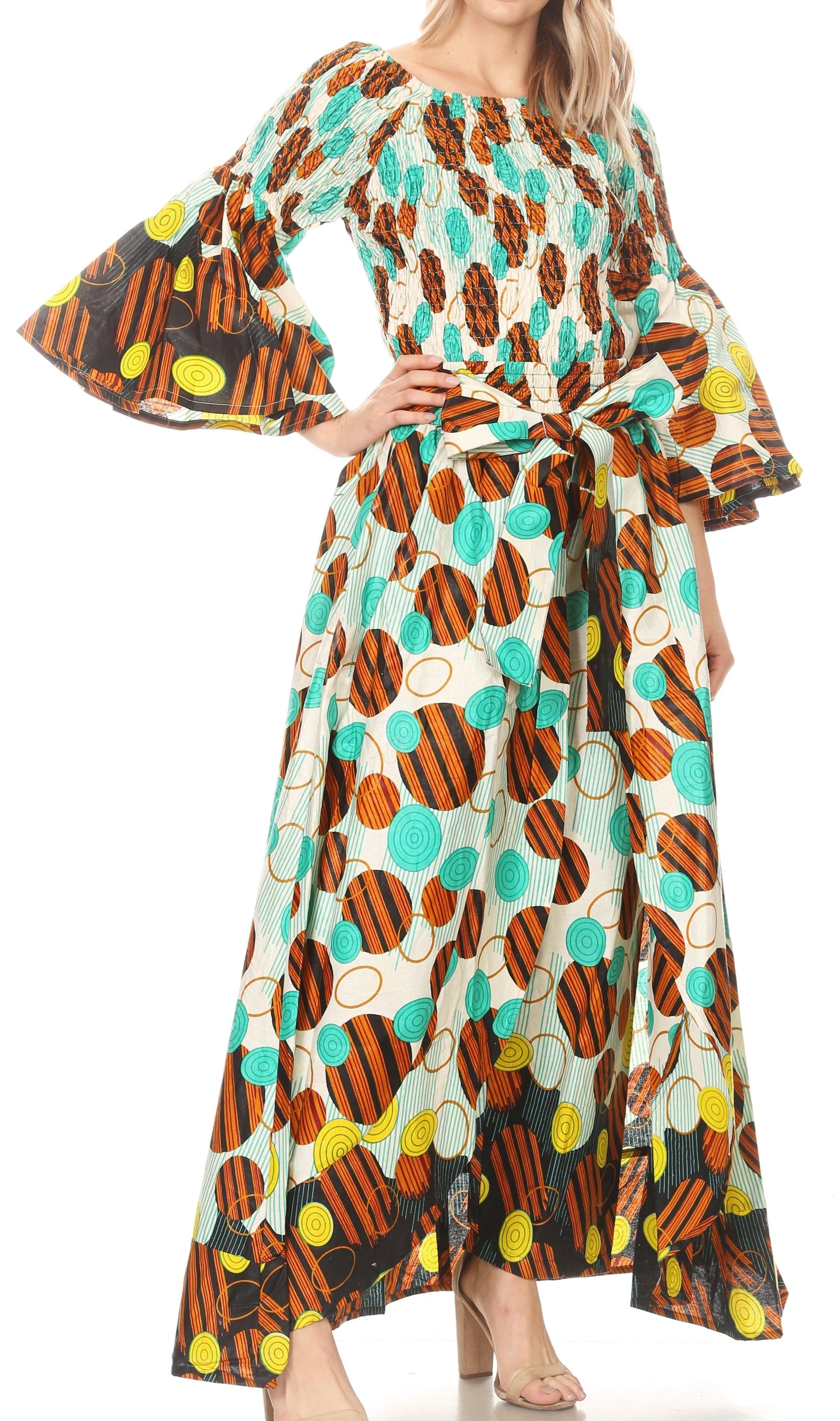 Sakkas Tesa Women's Off the Shoulder Top Pants Set African Ankara Print w/Pockets - Concordia Style Boutique