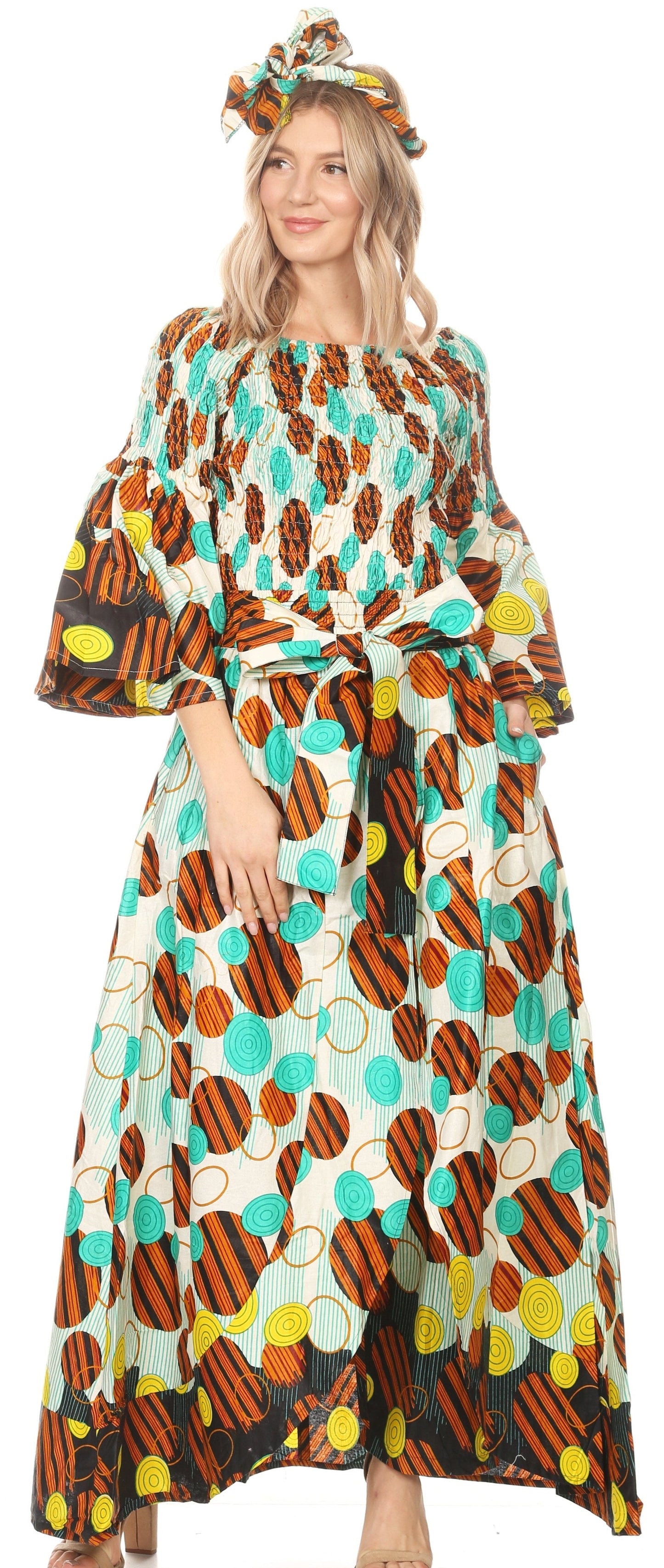 Sakkas Tesa Women's Off the Shoulder Top Pants Set African Ankara Print w/Pockets - Concordia Style Boutique