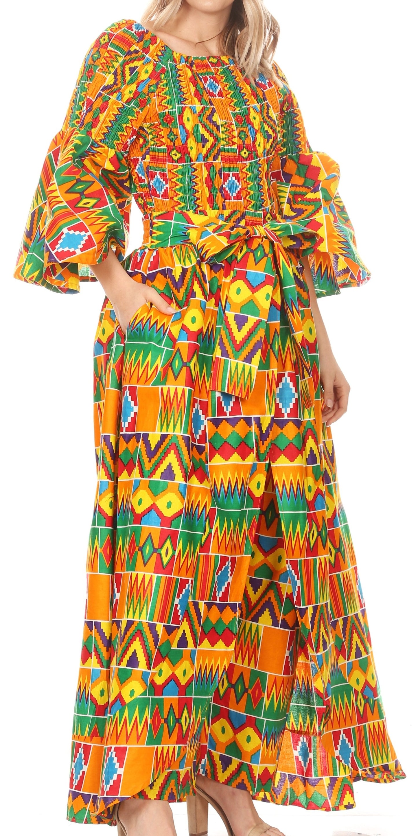 Sakkas Tesa Women's Off the Shoulder Top Pants Set African Ankara Print w/Pockets - Concordia Style Boutique