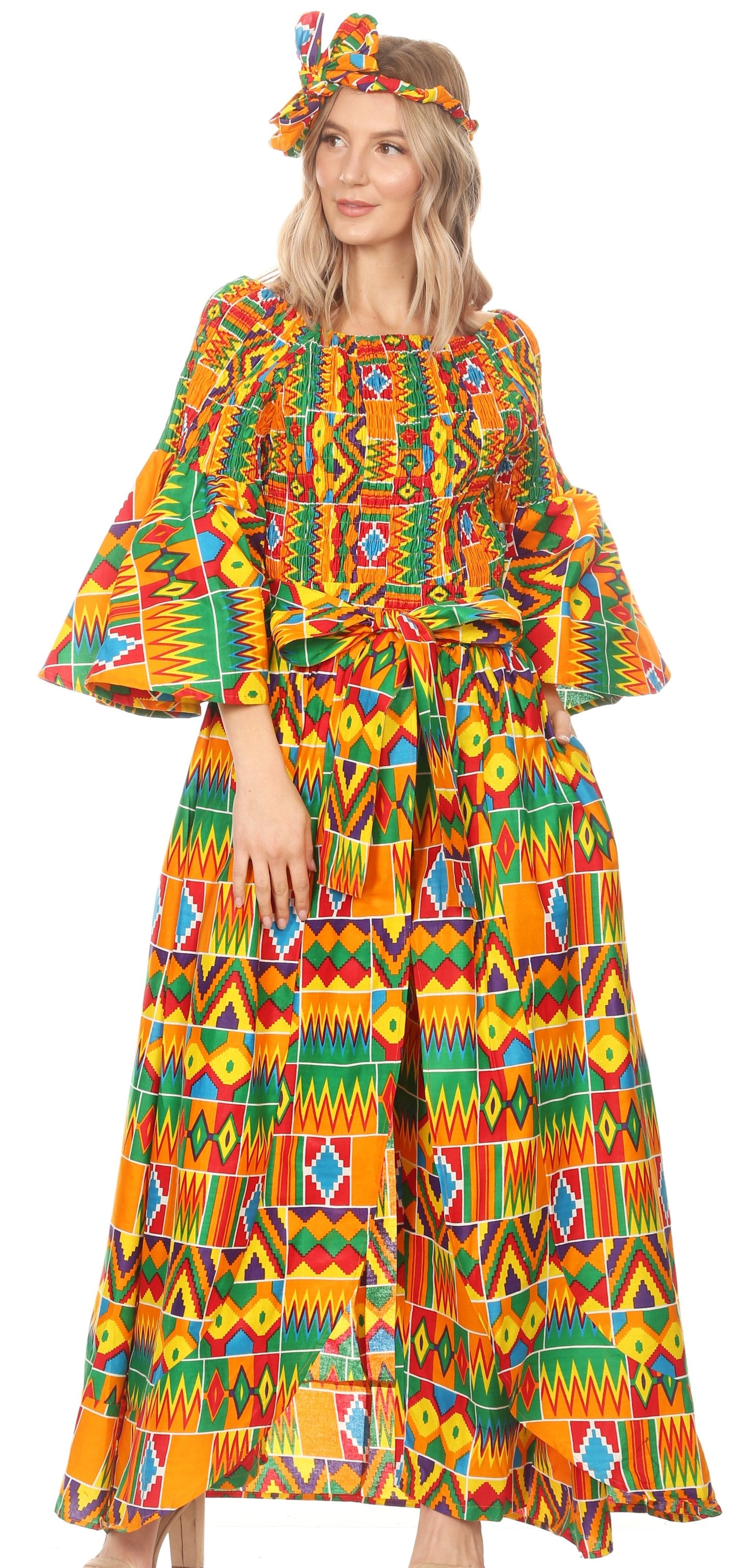 Sakkas Tesa Women's Off the Shoulder Top Pants Set African Ankara Print w/Pockets - Concordia Style Boutique