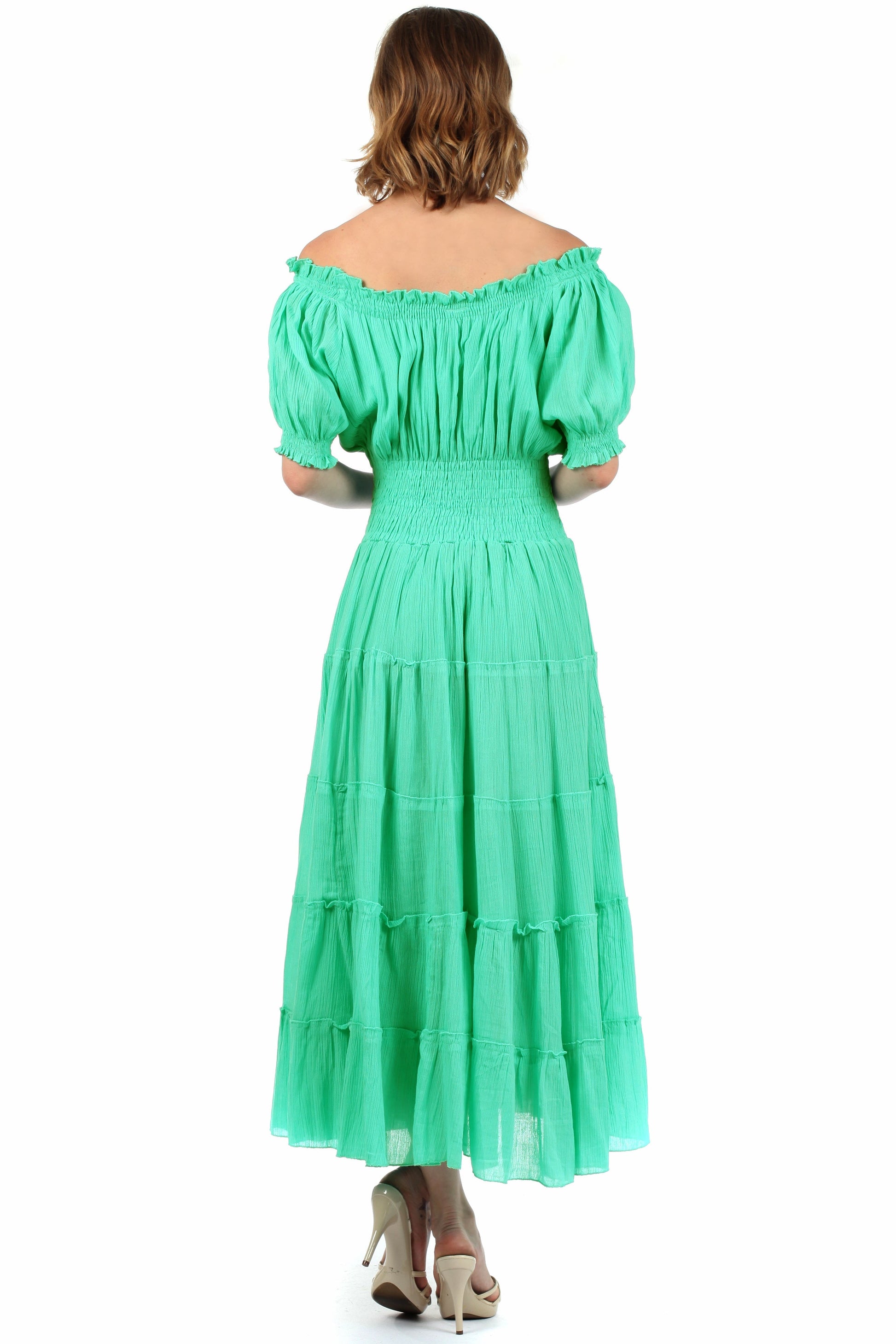 Sakkas Cotton Crepe Smocked Peasant Gypsy Boho Renaissance Mid Length Dress - Concordia Style Boutique