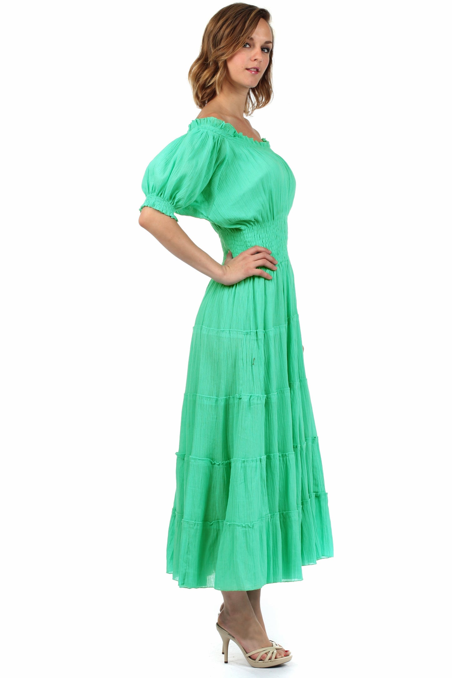 Sakkas Cotton Crepe Smocked Peasant Gypsy Boho Renaissance Mid Length Dress - Concordia Style Boutique