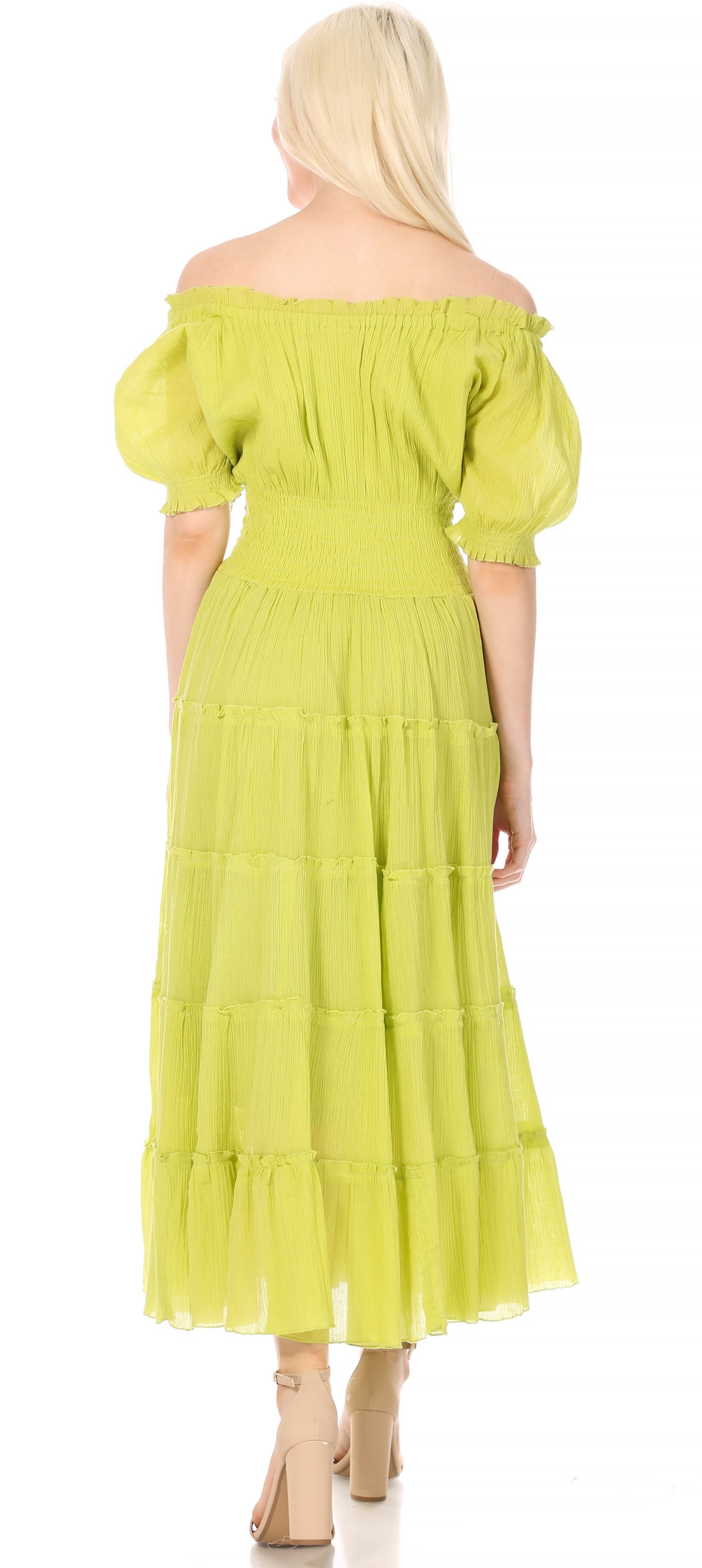 Sakkas Cotton Crepe Smocked Peasant Gypsy Boho Renaissance Mid Length Dress - Concordia Style Boutique