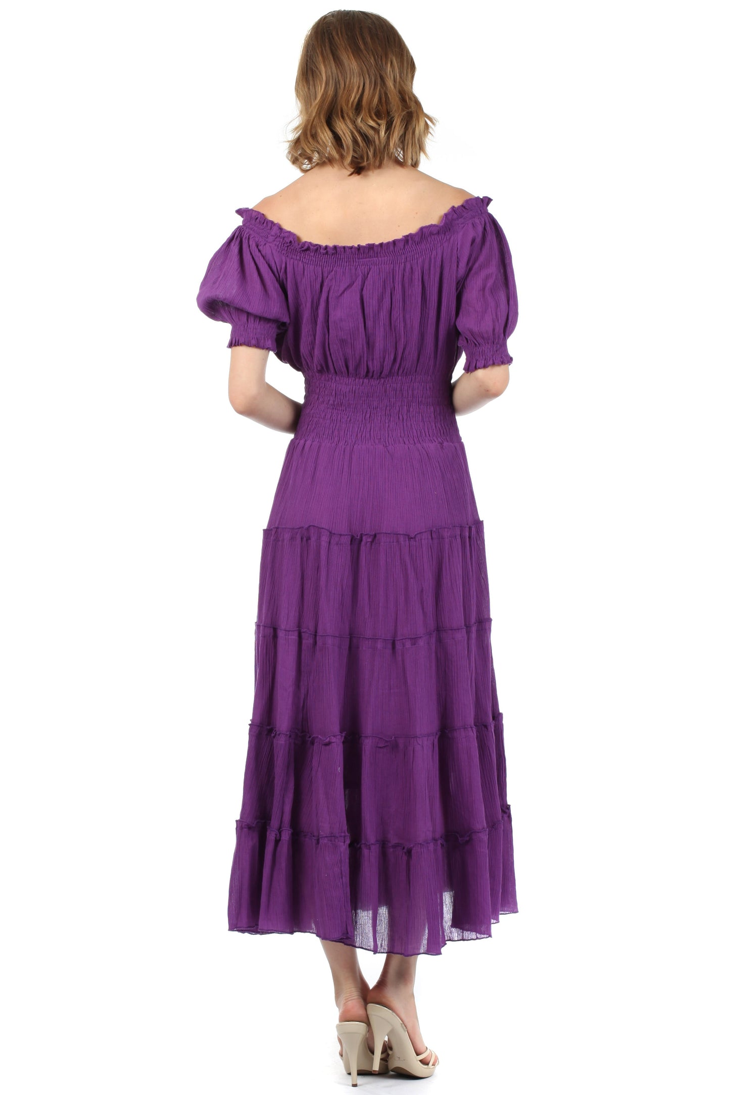 Sakkas Cotton Crepe Smocked Peasant Gypsy Boho Renaissance Mid Length Dress - Concordia Style Boutique