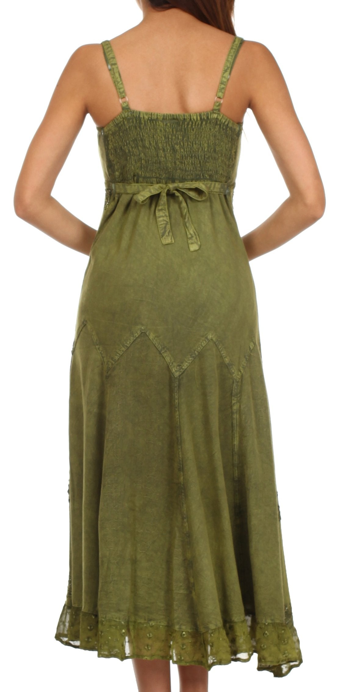 Sakkas Stonewashed Rayon Embroidered Adjustable Spaghetti Straps Long Dress - Concordia Style Boutique