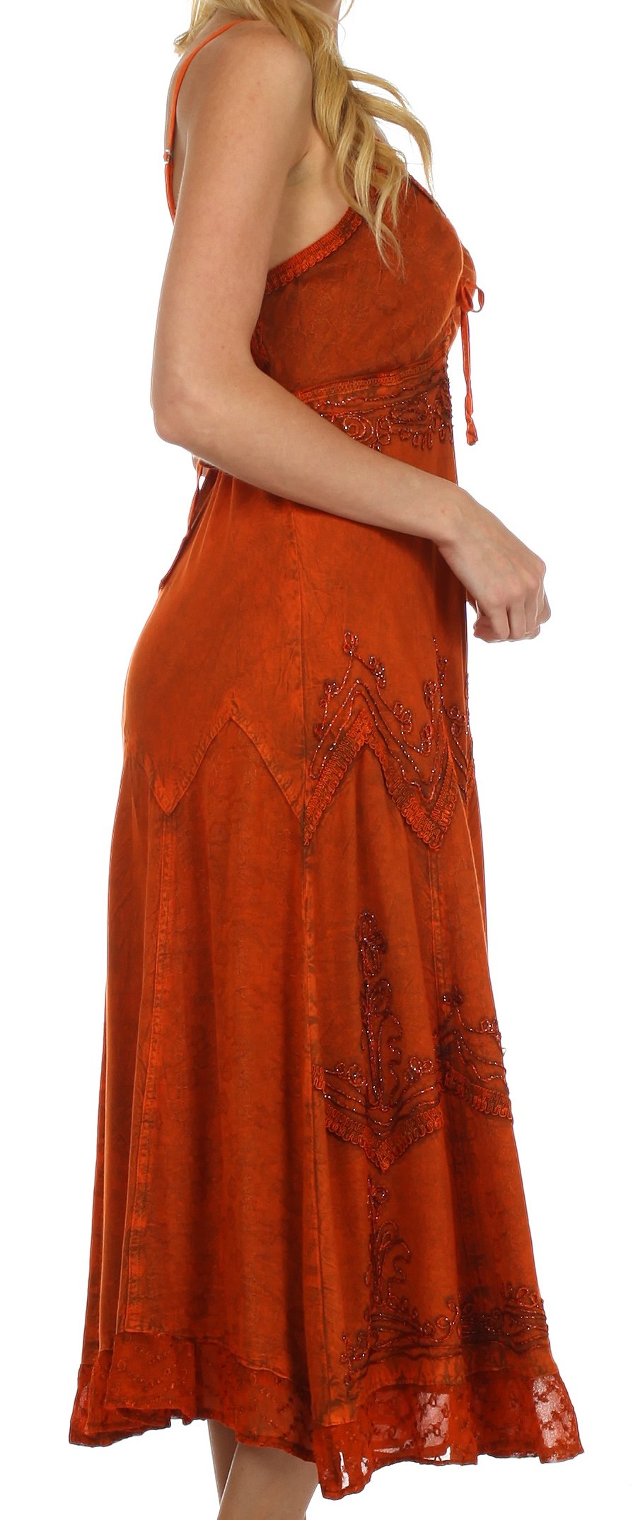 Sakkas Stonewashed Rayon Embroidered Adjustable Spaghetti Straps Long Dress - Concordia Style Boutique