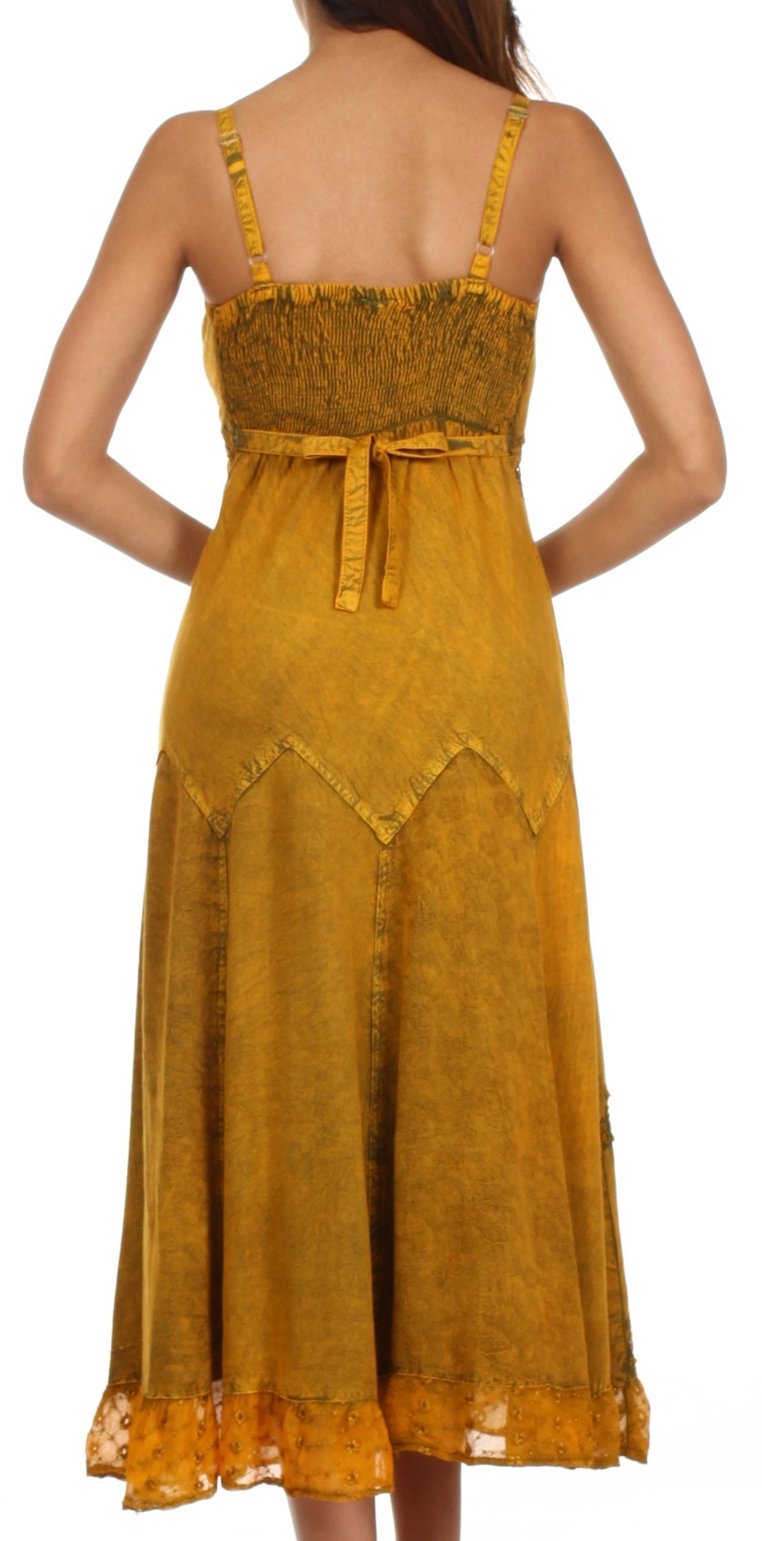 Sakkas Stonewashed Rayon Embroidered Adjustable Spaghetti Straps Long Dress - Concordia Style Boutique
