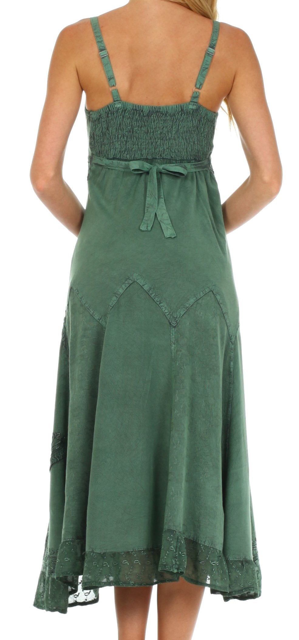 Sakkas Stonewashed Rayon Embroidered Adjustable Spaghetti Straps Long Dress - Concordia Style Boutique