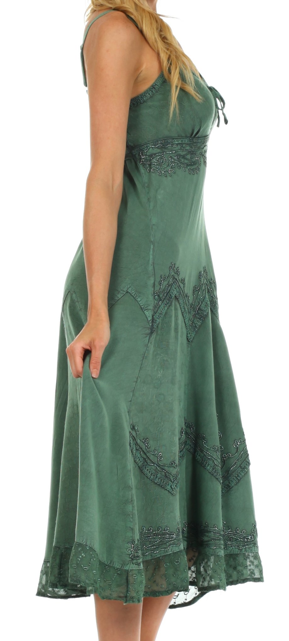 Sakkas Stonewashed Rayon Embroidered Adjustable Spaghetti Straps Long Dress - Concordia Style Boutique