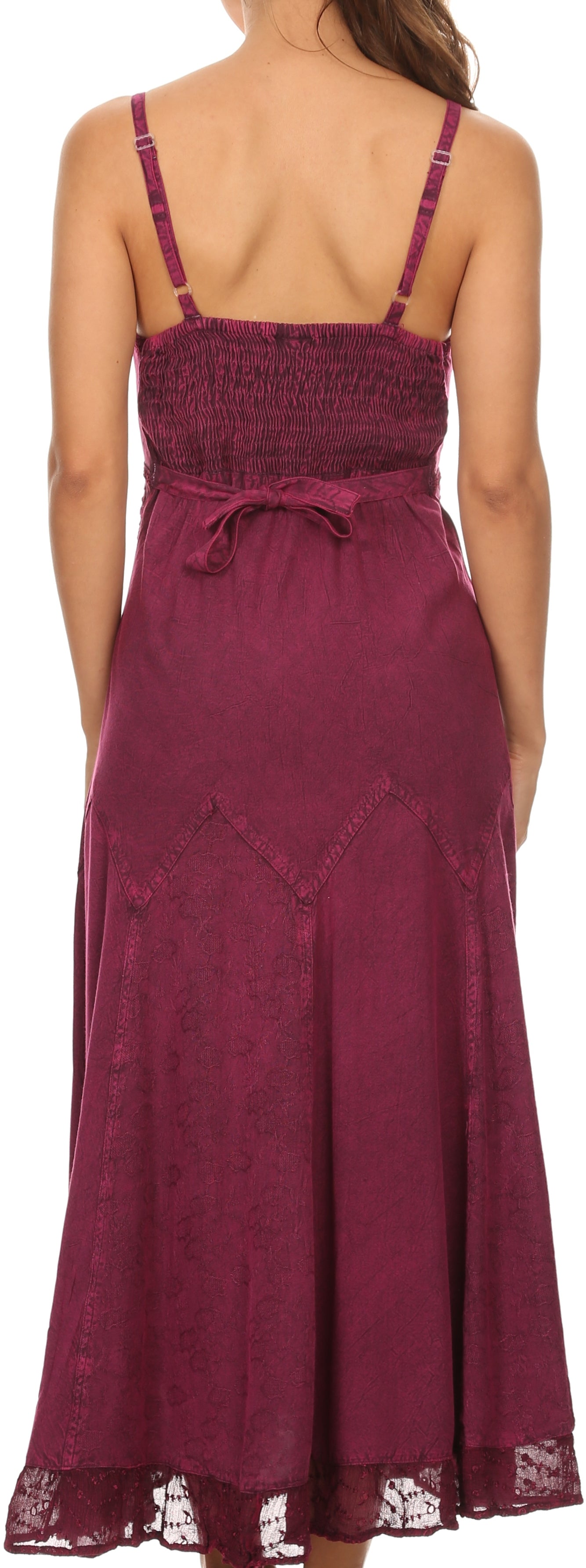 Sakkas Stonewashed Rayon Embroidered Adjustable Spaghetti Straps Long Dress - Concordia Style Boutique