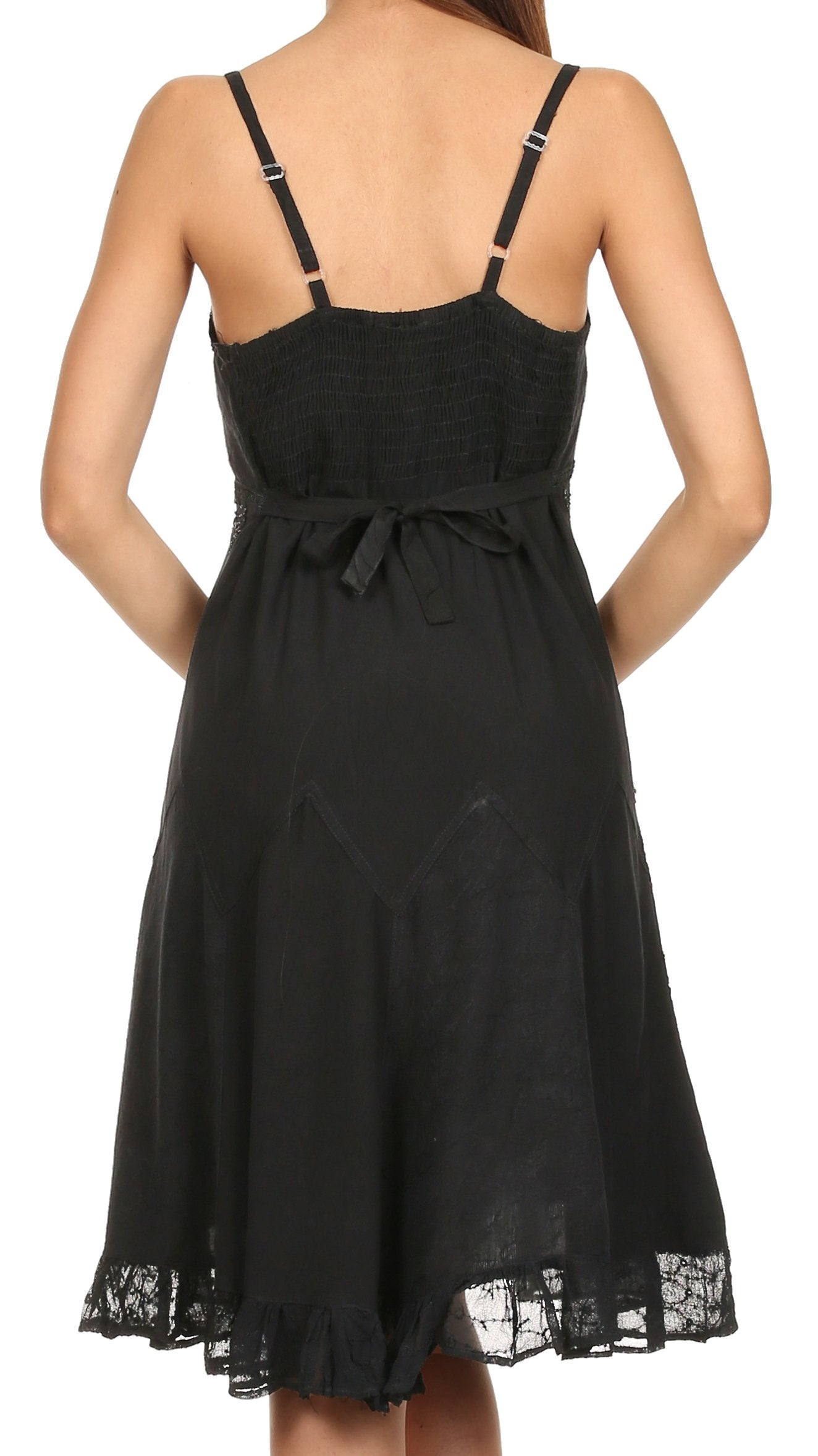 Sakkas Stonewashed Rayon Adjustable Spaghetti Straps Mid Length Dress - Concordia Style Boutique