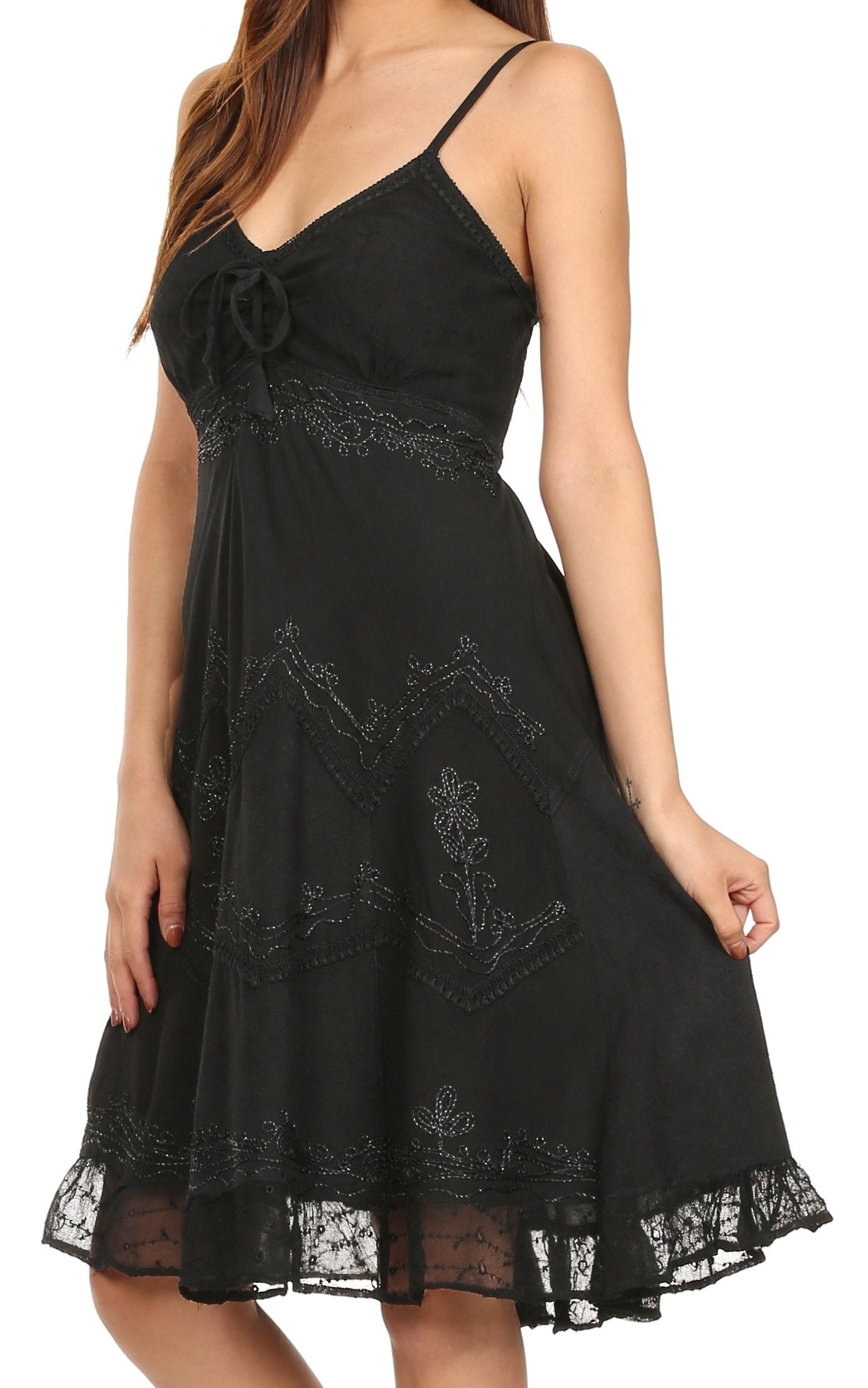 Sakkas Stonewashed Rayon Adjustable Spaghetti Straps Mid Length Dress - Concordia Style Boutique
