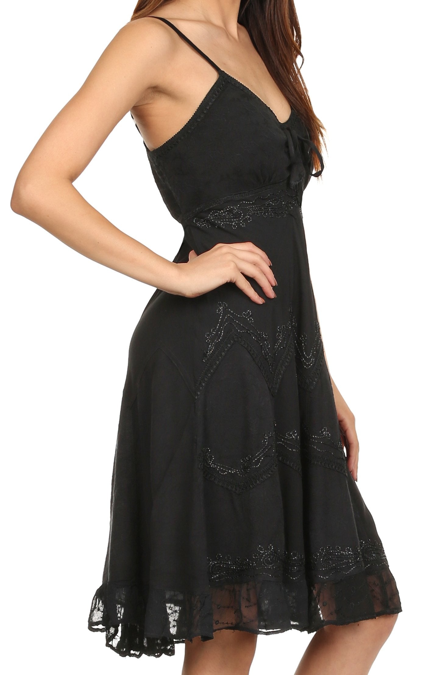 Sakkas Stonewashed Rayon Adjustable Spaghetti Straps Mid Length Dress - Concordia Style Boutique