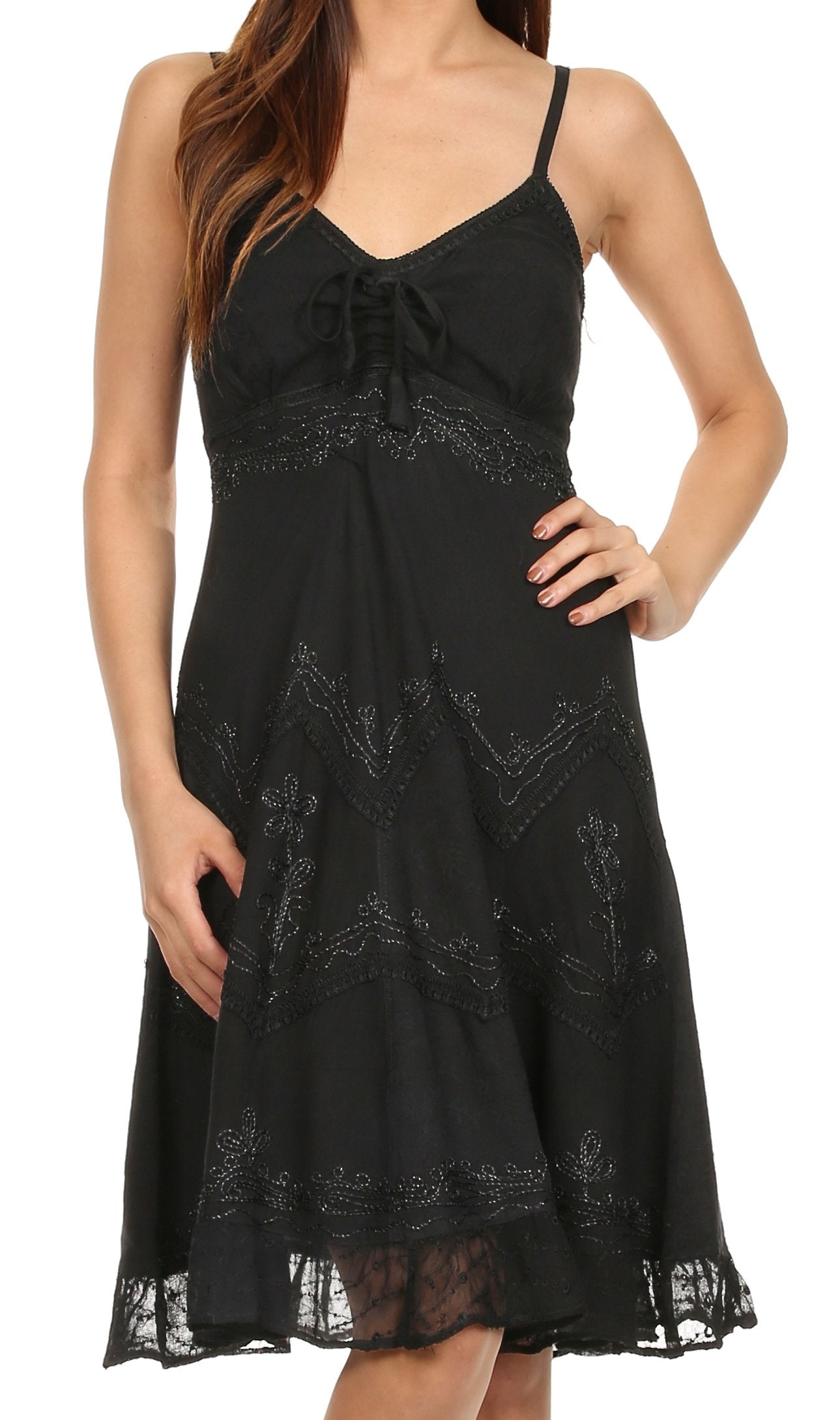 Sakkas Stonewashed Rayon Adjustable Spaghetti Straps Mid Length Dress - Concordia Style Boutique