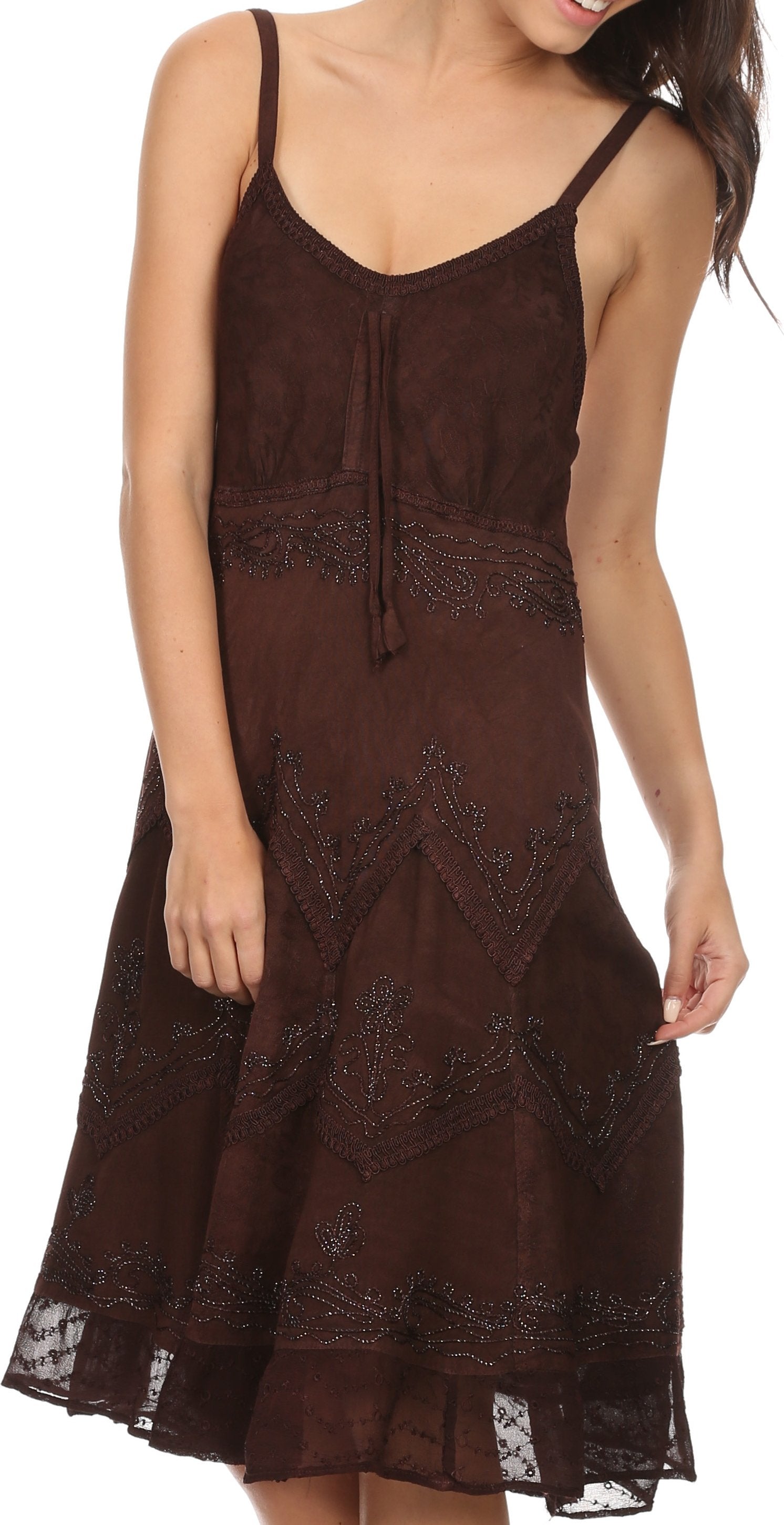 Sakkas Stonewashed Rayon Adjustable Spaghetti Straps Mid Length Dress - Concordia Style Boutique