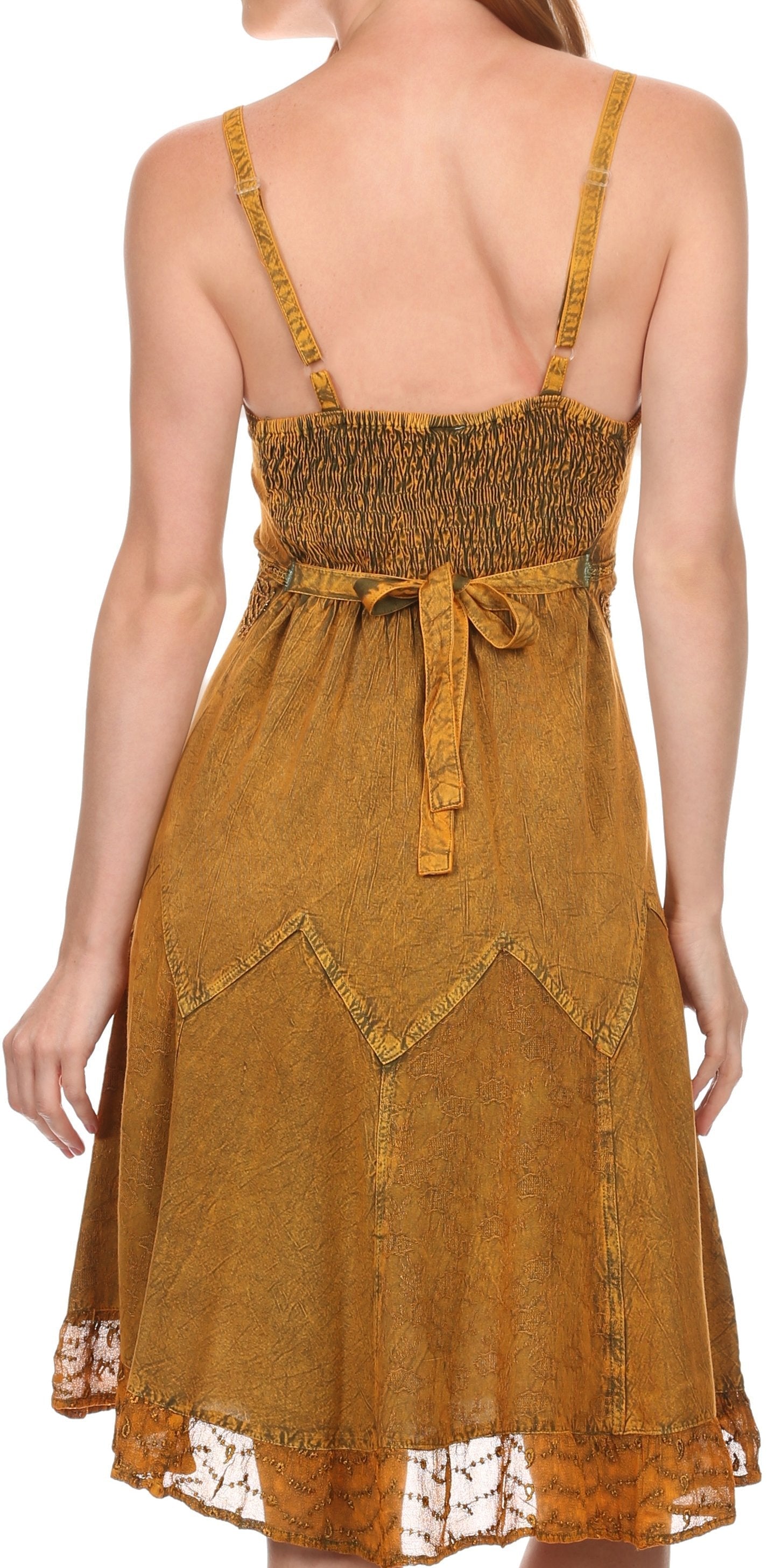 Sakkas Stonewashed Rayon Adjustable Spaghetti Straps Mid Length Dress - Concordia Style Boutique