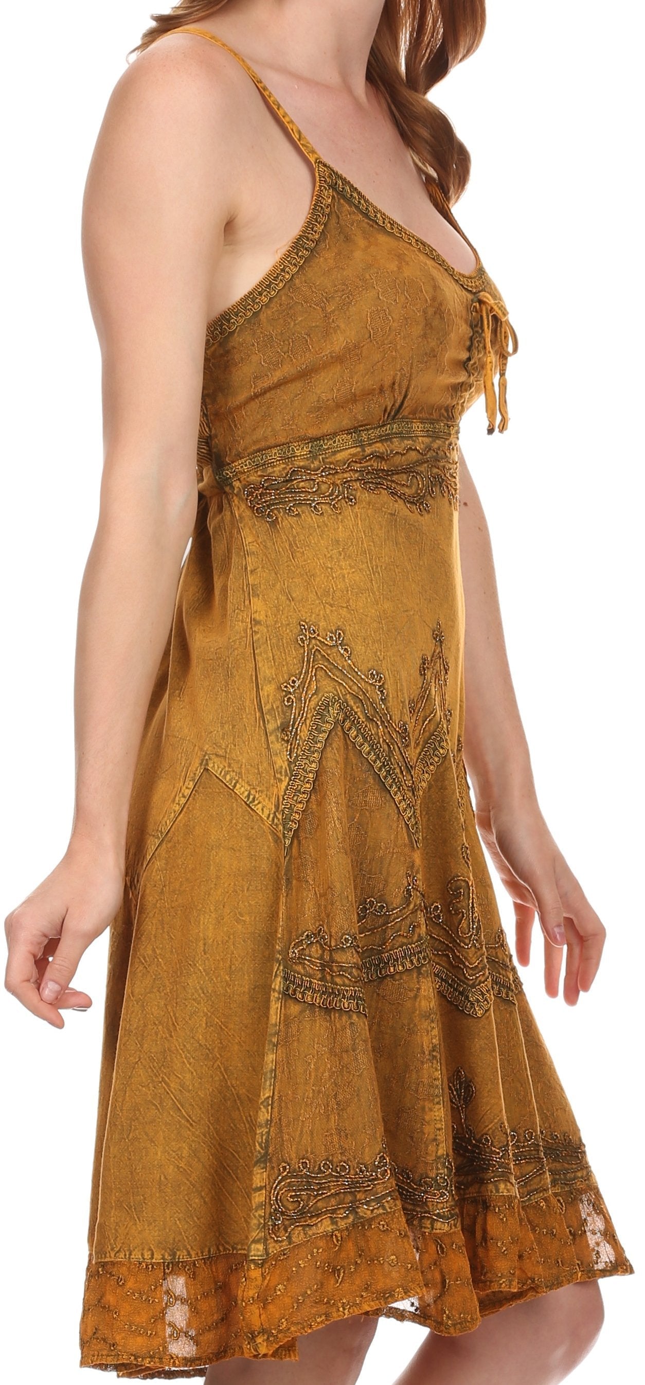 Sakkas Stonewashed Rayon Adjustable Spaghetti Straps Mid Length Dress - Concordia Style Boutique