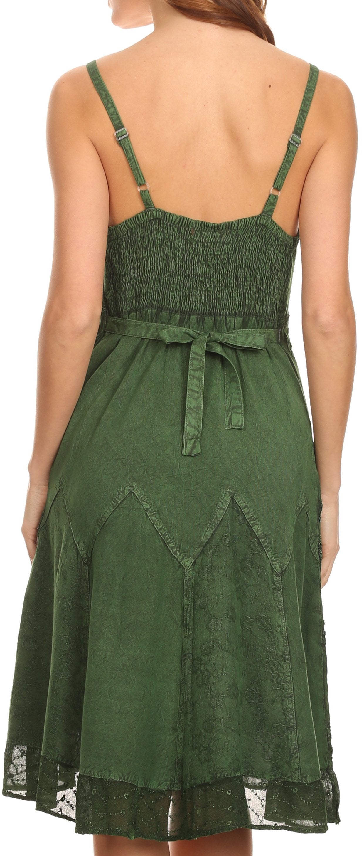 Sakkas Stonewashed Rayon Adjustable Spaghetti Straps Mid Length Dress - Concordia Style Boutique