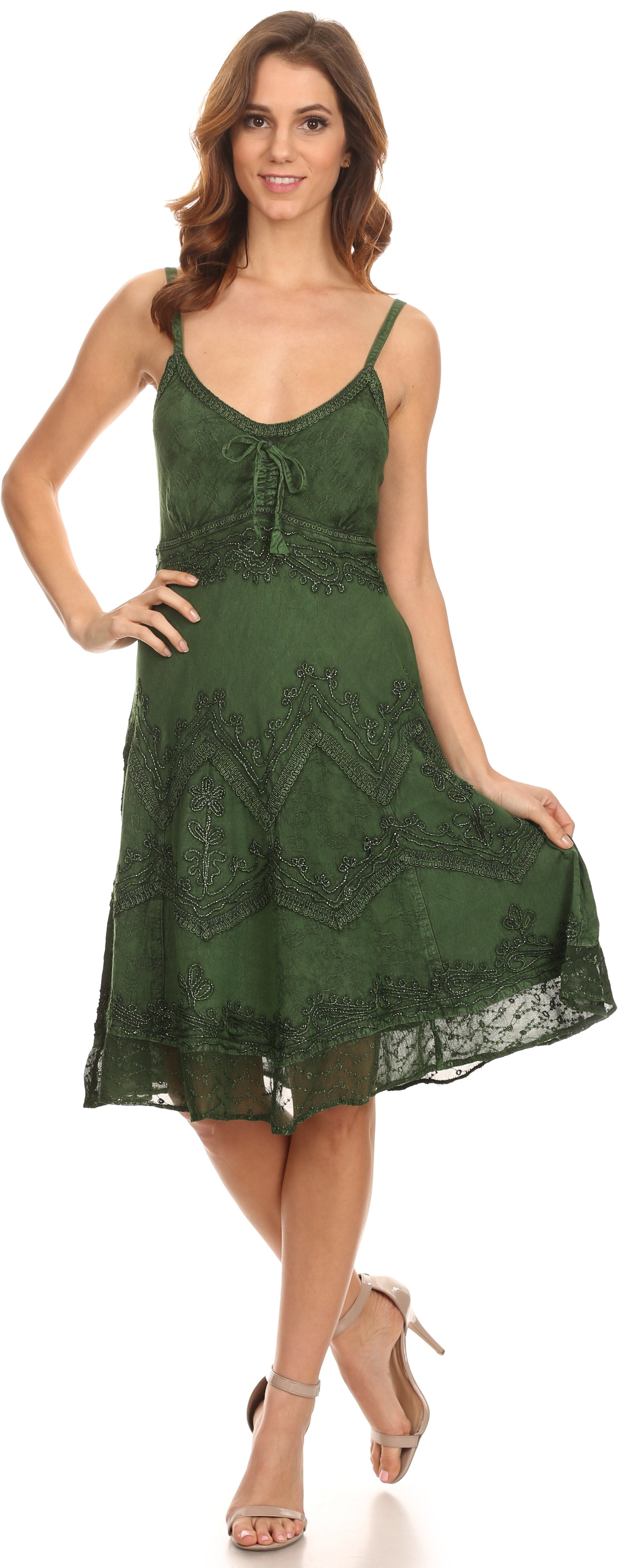 Sakkas Stonewashed Rayon Adjustable Spaghetti Straps Mid Length Dress - Concordia Style Boutique