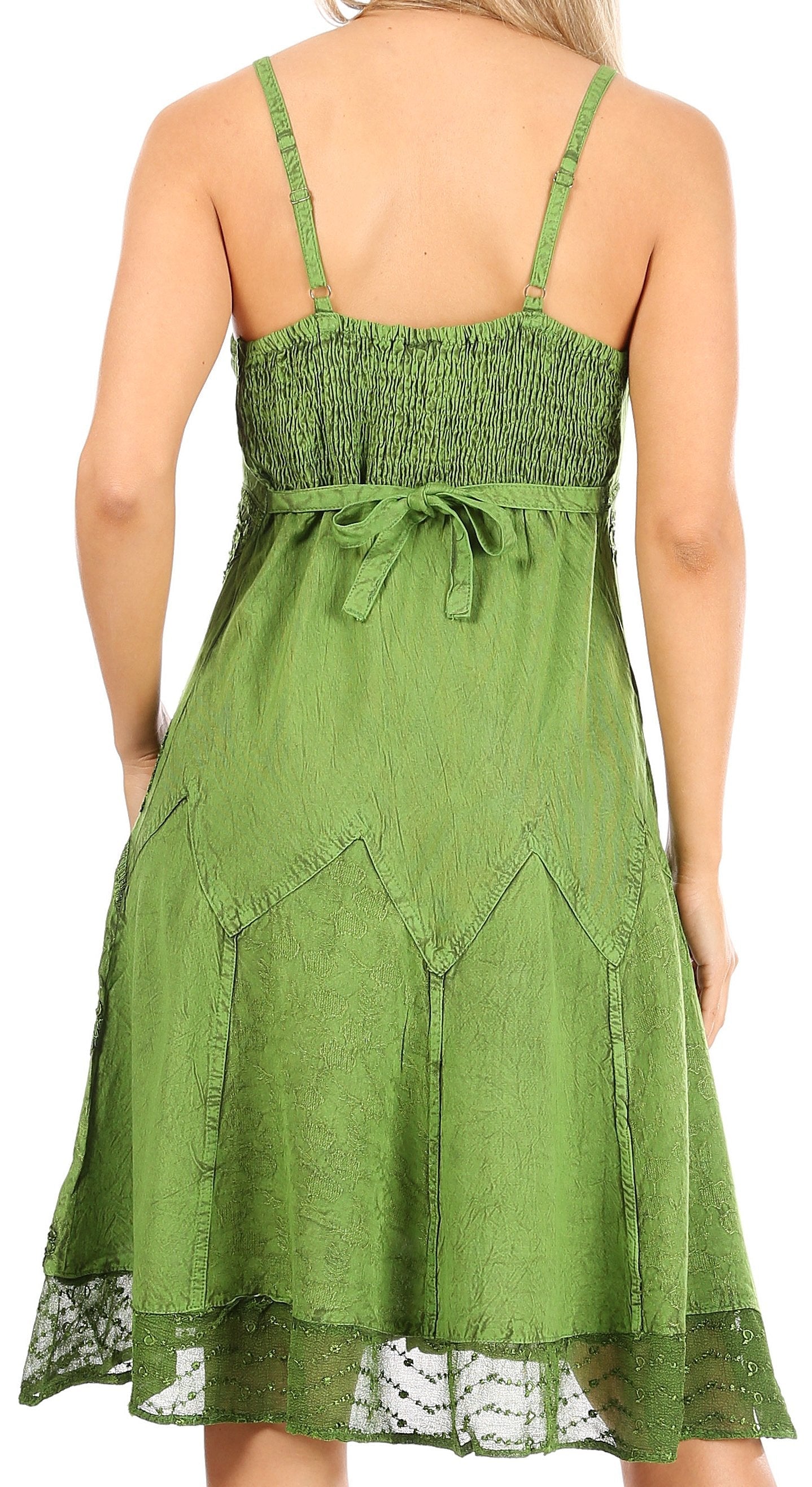 Sakkas Stonewashed Rayon Adjustable Spaghetti Straps Mid Length Dress - Concordia Style Boutique