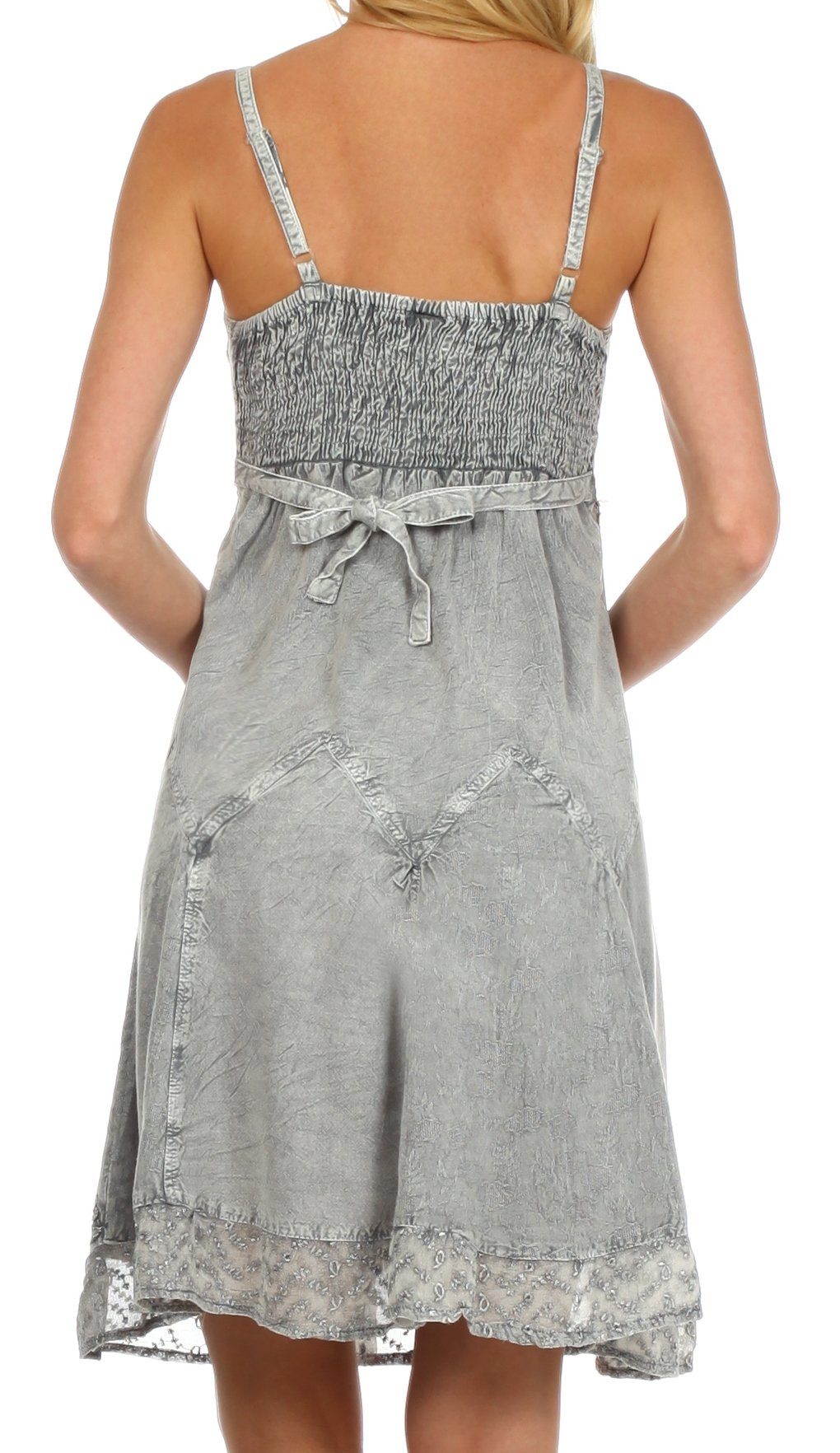 Sakkas Stonewashed Rayon Adjustable Spaghetti Straps Mid Length Dress - Concordia Style Boutique