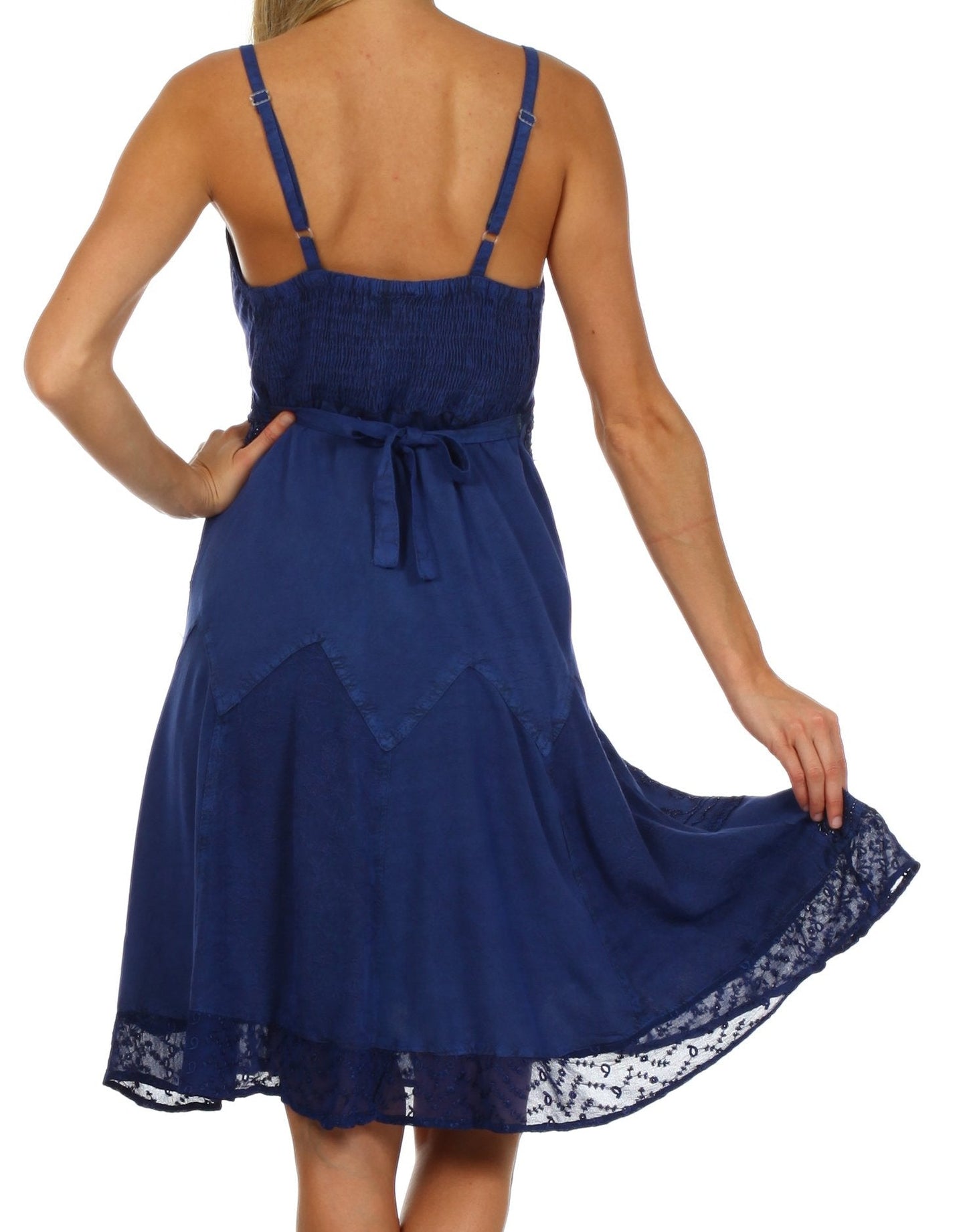 Sakkas Stonewashed Rayon Adjustable Spaghetti Straps Mid Length Dress - Concordia Style Boutique