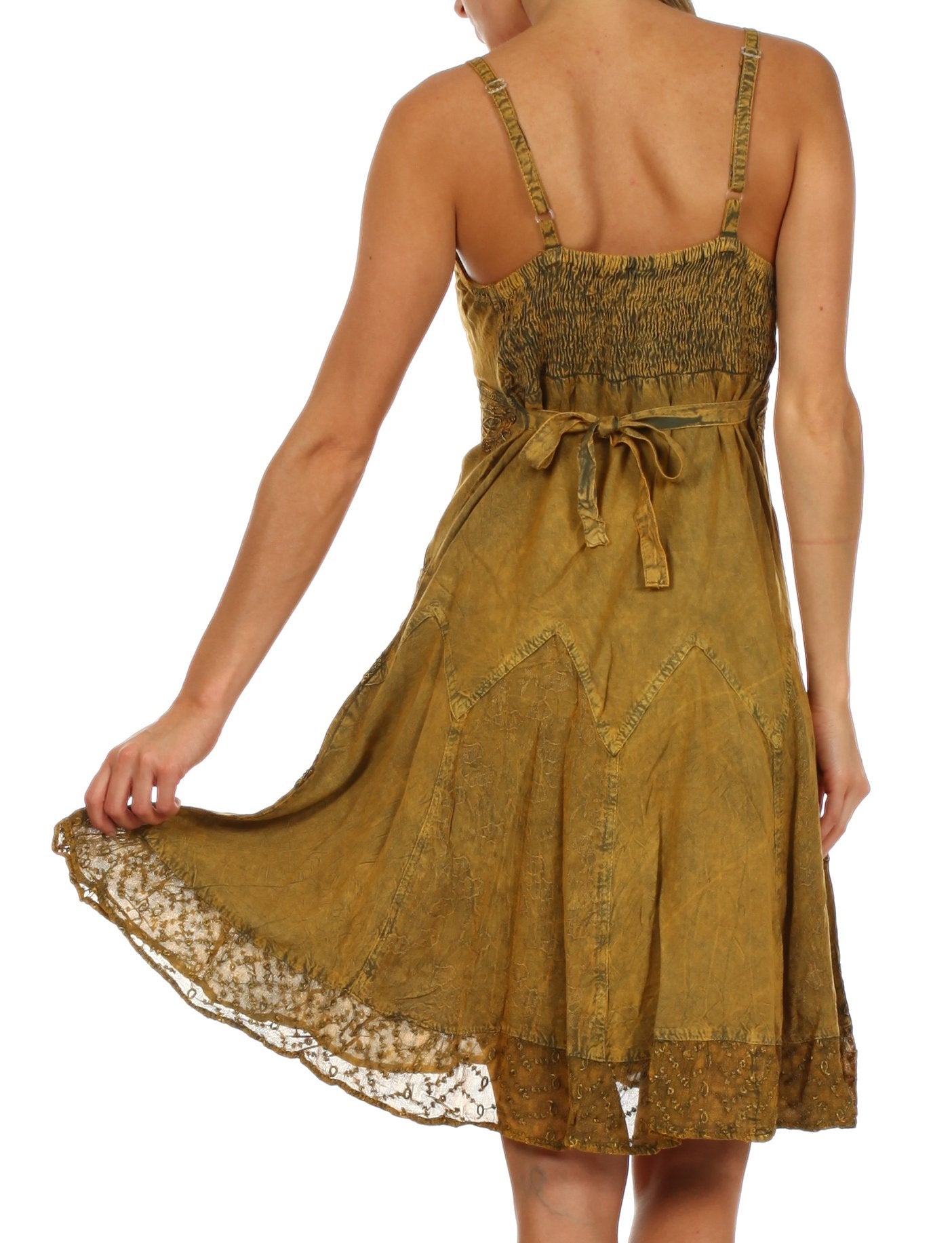 Sakkas Stonewashed Rayon Adjustable Spaghetti Straps Mid Length Dress - Concordia Style Boutique